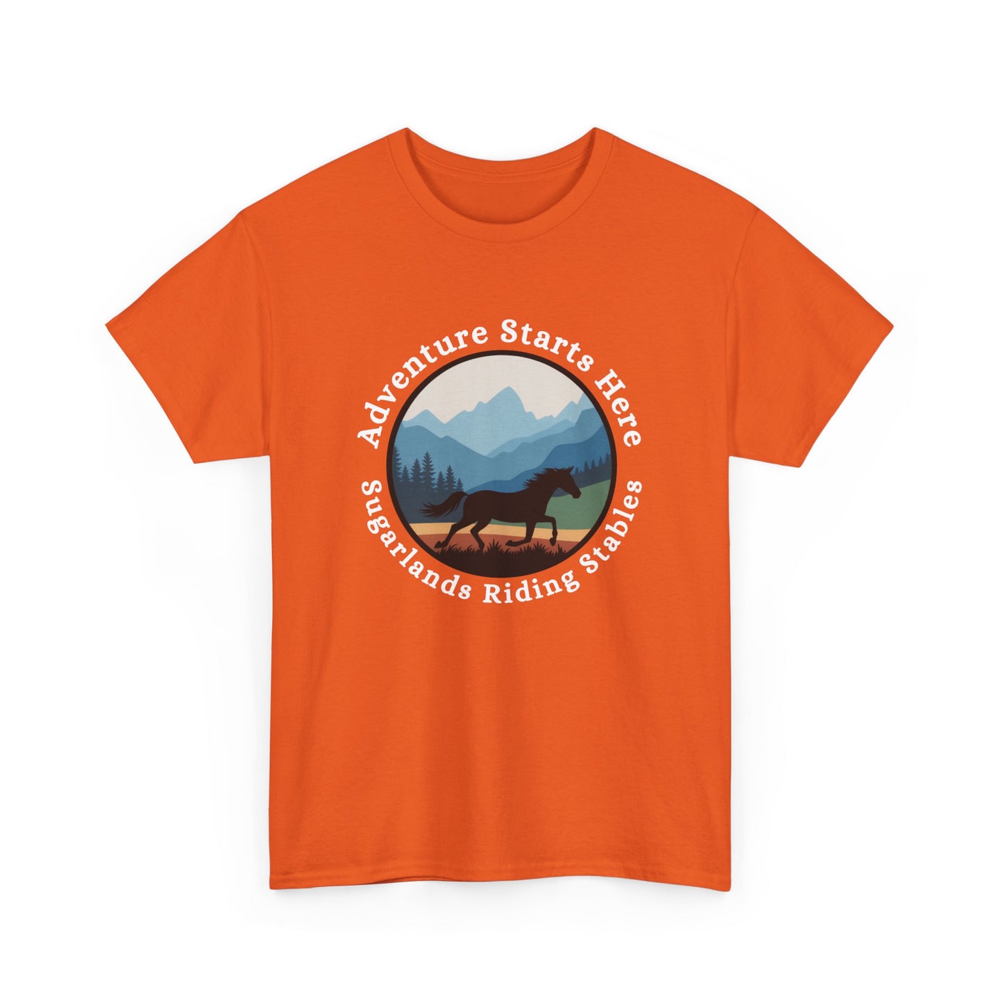 Adventure Starts Here Horse Riding Tee — Scenic Mountain Trail Shirt