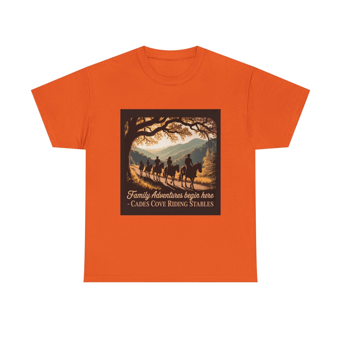 Family Horseback Adventures at Cades Cove Riding Stables T-Shirt – Smoky Mountains Souvenir Tee