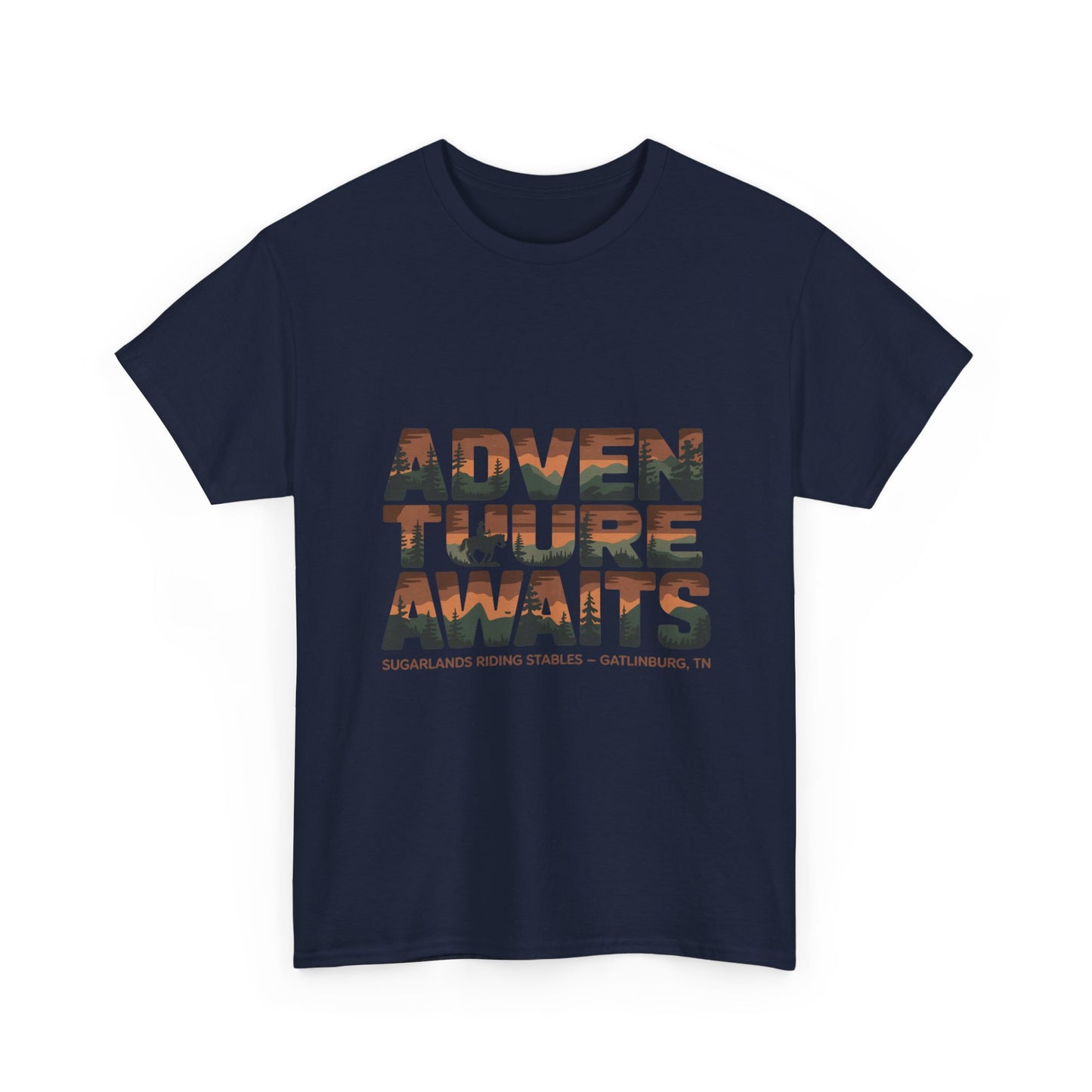 Adventure Awaits T-Shirt – Sugarlands Riding Stables Gatlinburg Smoky Mountains Outdoor Tee
