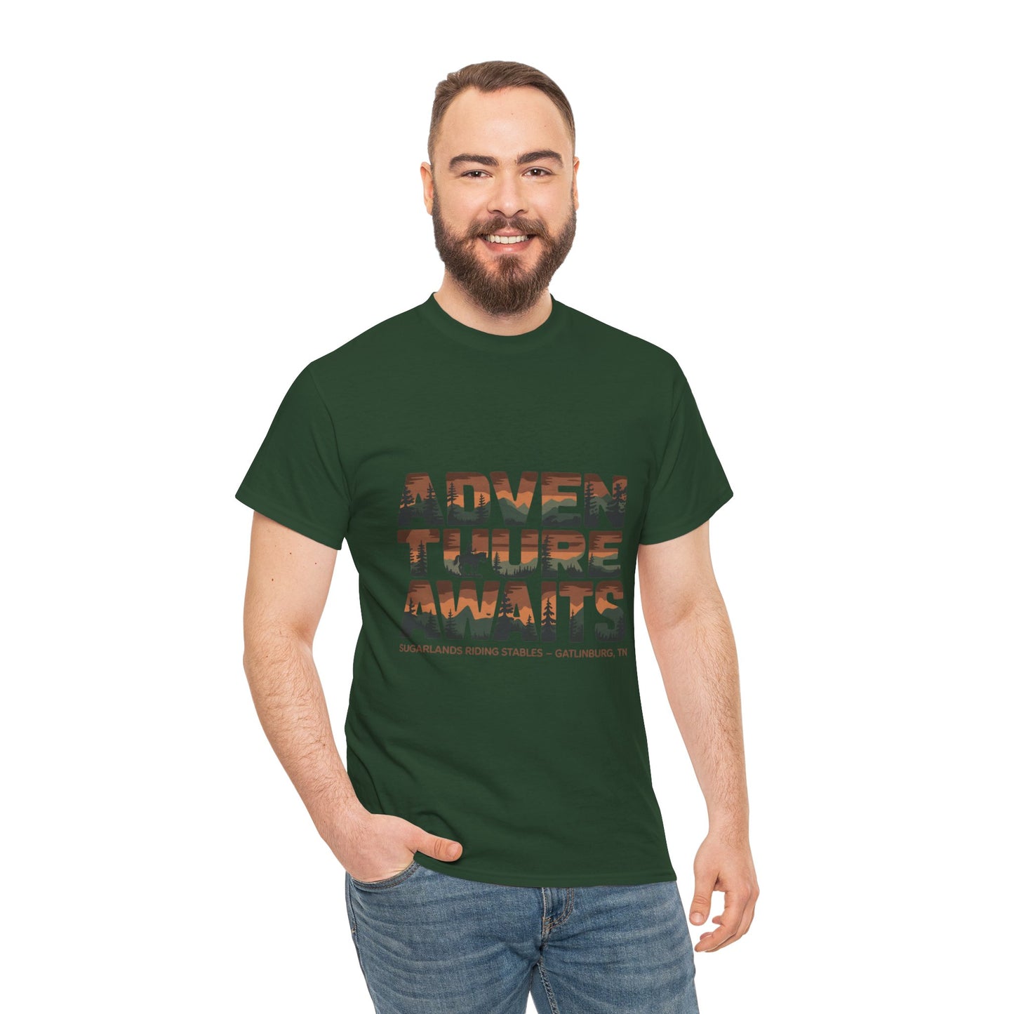 Adventure Awaits T-Shirt – Sugarlands Riding Stables Gatlinburg Smoky Mountains Outdoor Tee