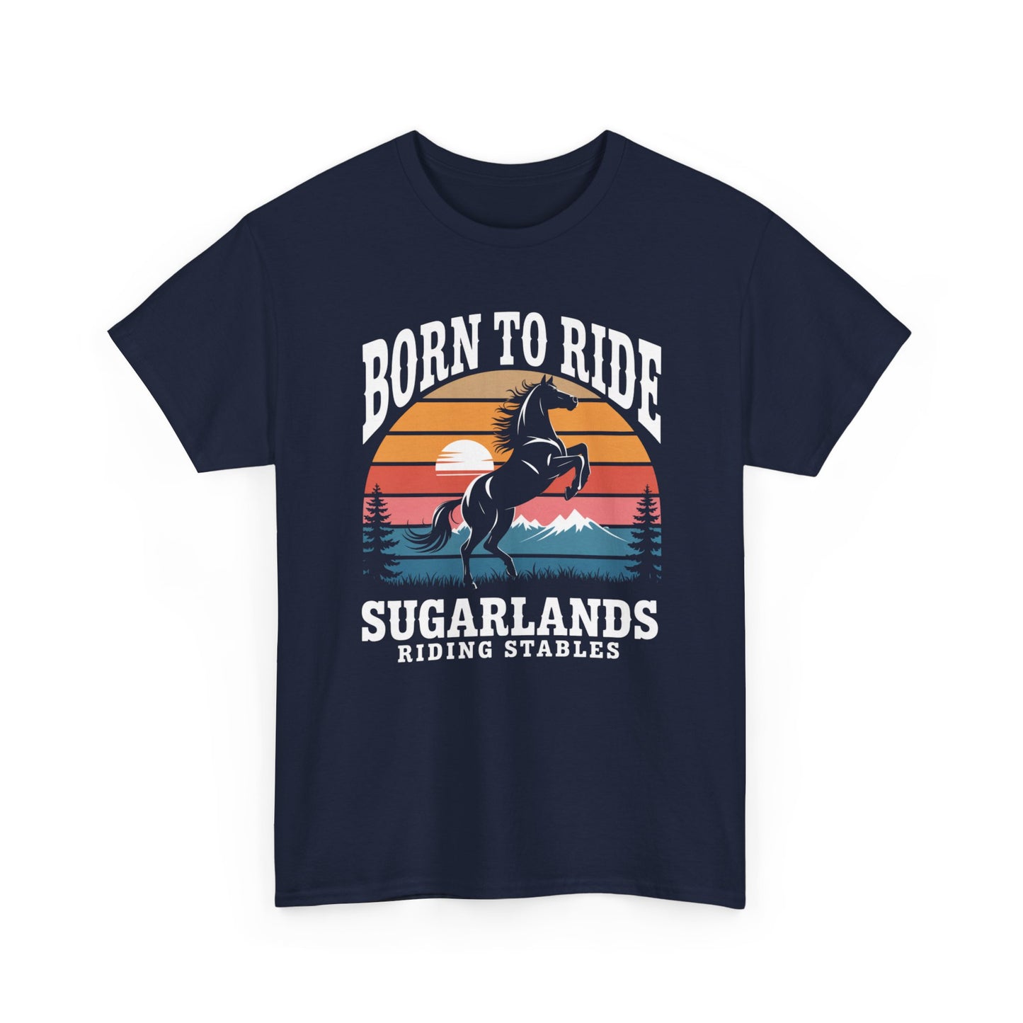 Born to Ride Horse T-Shirt — Sugarlands Riding Stables Retro Sunset Tee
