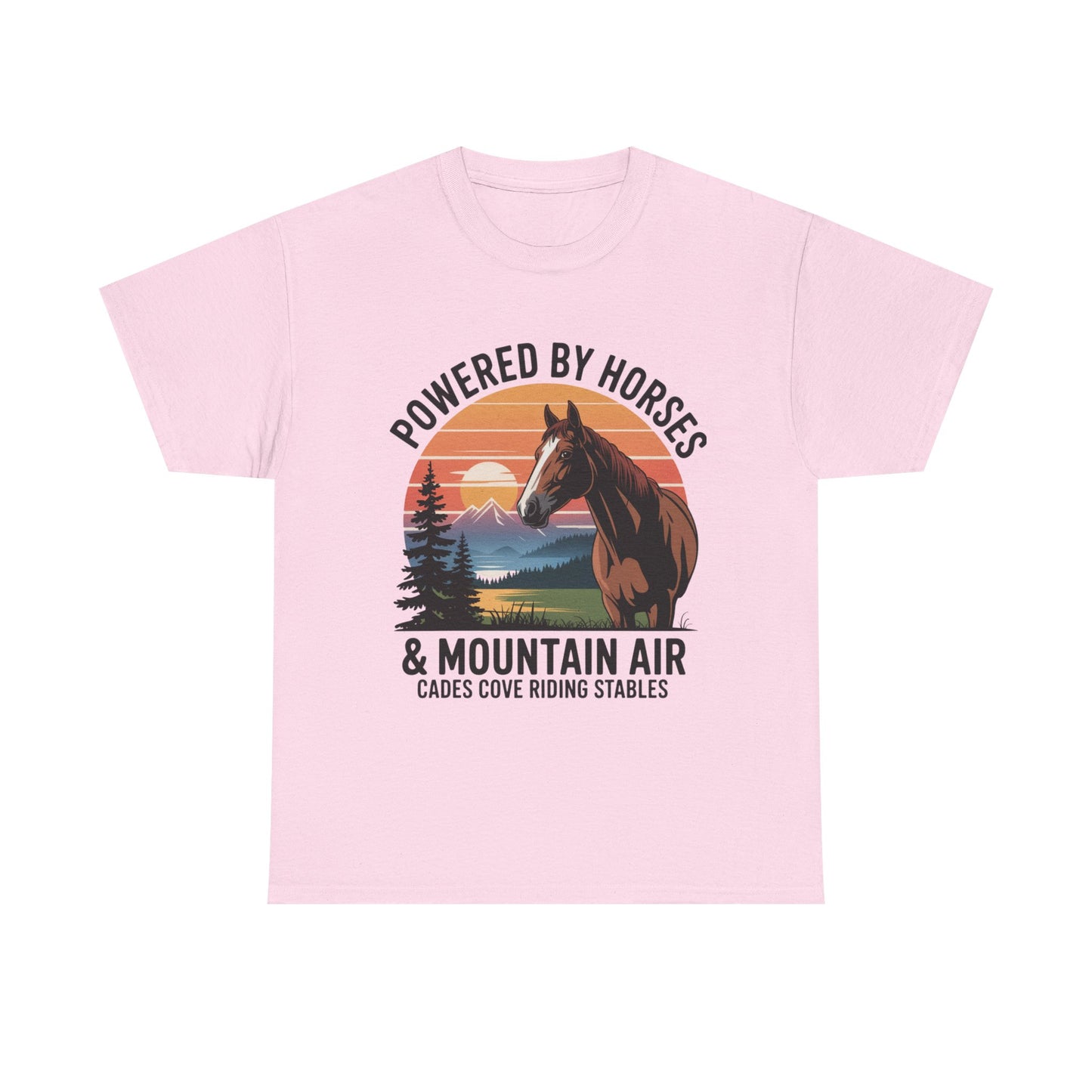 Powered By Horses and Mountain Air Cades Cove Riding Stables Shirt – Smoky Mountains Horse Tee