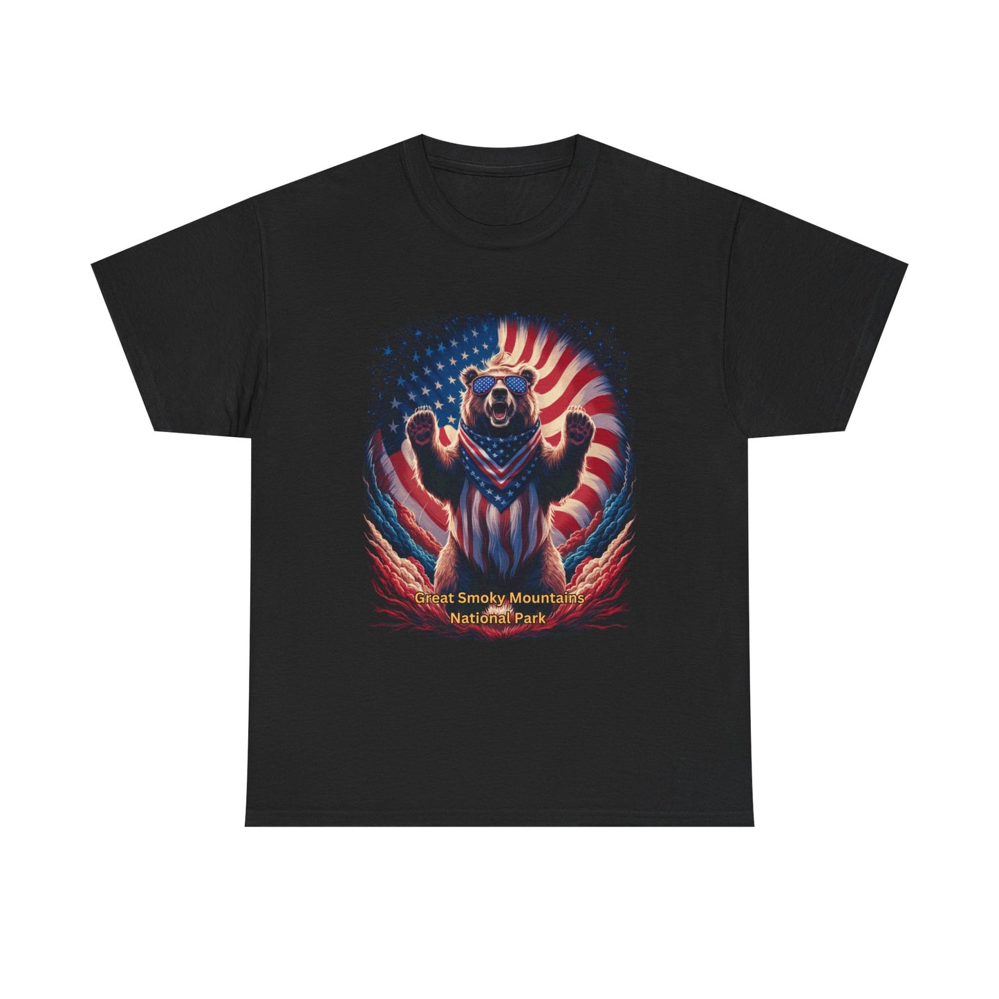 Great Smoky Mountains National Park 4th of July Bear Unisex Heavy Cotton Tee