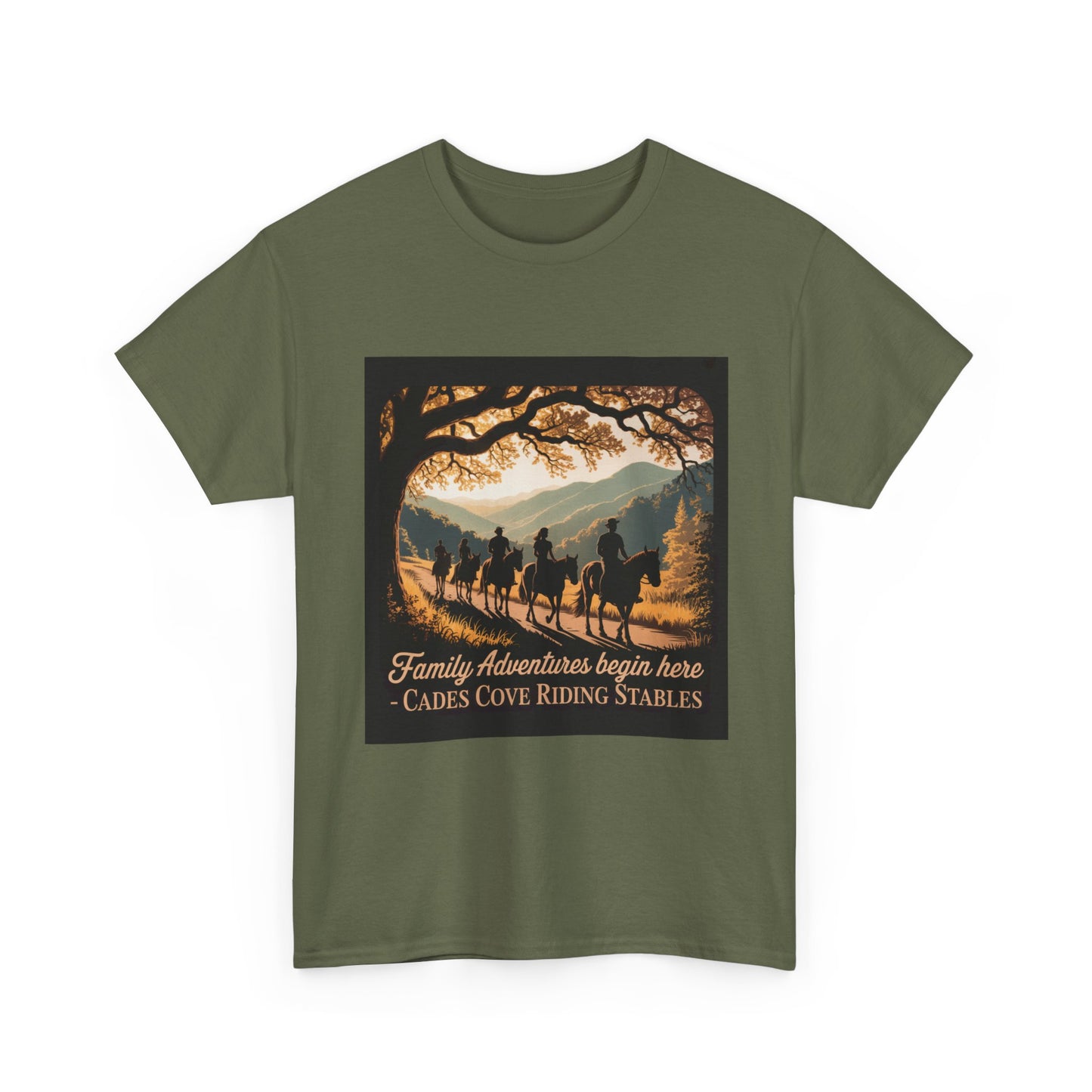 Family Horseback Adventures at Cades Cove Riding Stables T-Shirt – Smoky Mountains Souvenir Tee