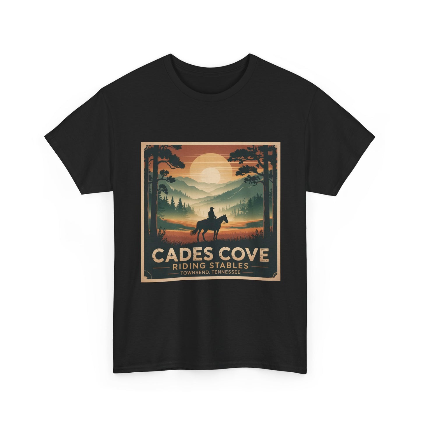 Cades Cove Riding Stables Sunset T-Shirt – Townsend Tennessee Smoky Mountains Horseback Tee
