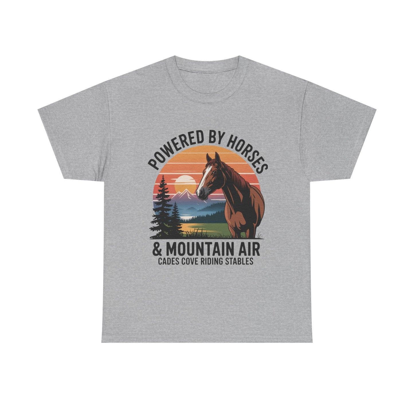 Powered By Horses and Mountain Air Cades Cove Riding Stables Shirt – Smoky Mountains Horse Tee