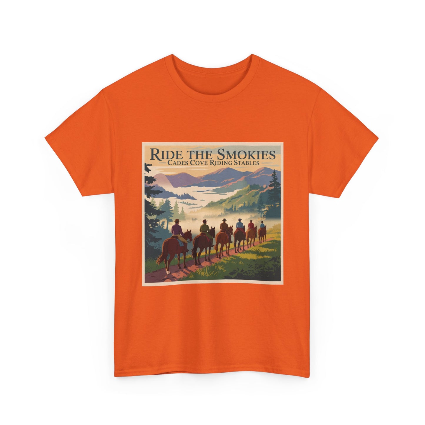 Ride the Smokies T-Shirt – Cades Cove Riding Stables Smoky Mountains Horseback Adventure Tee