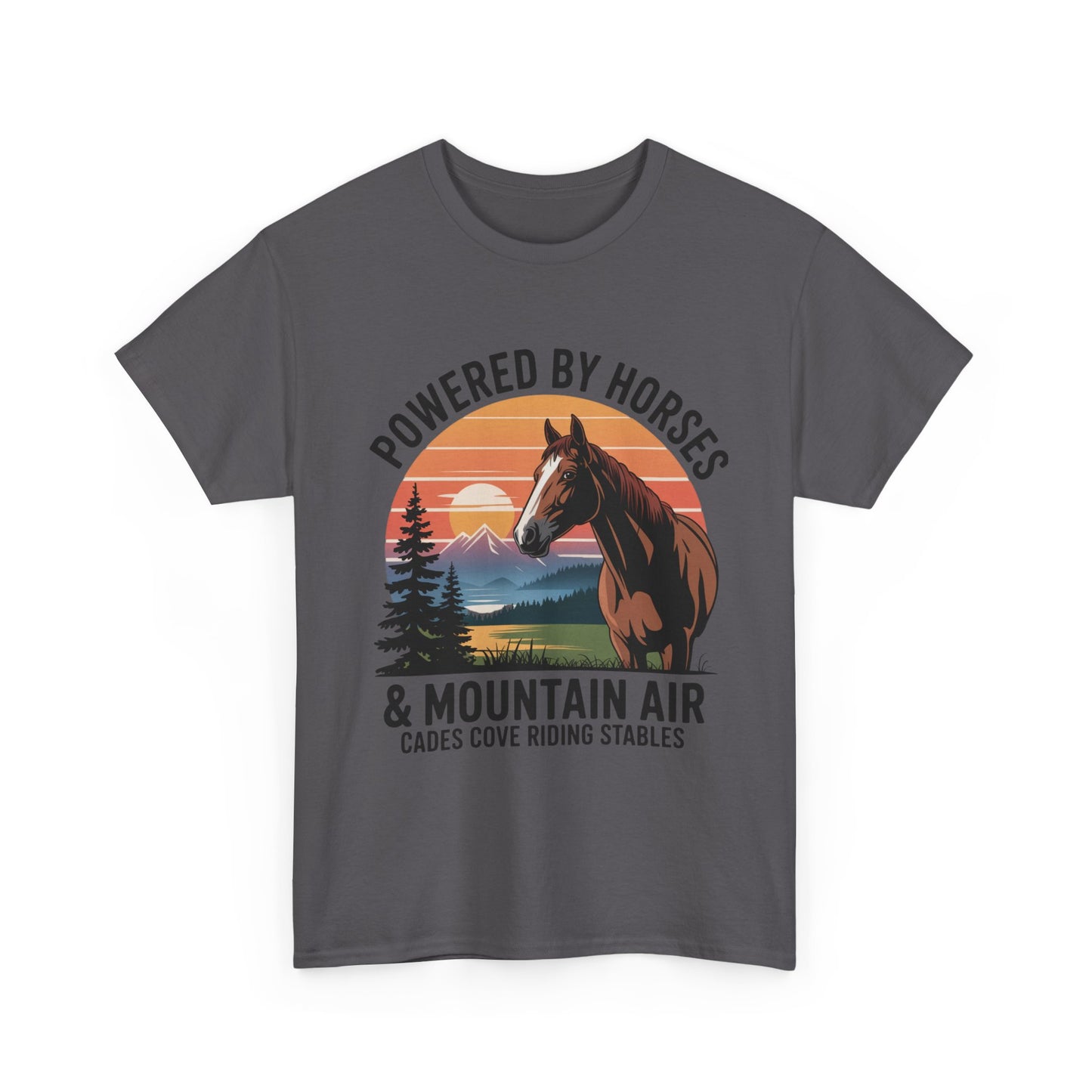 Powered By Horses and Mountain Air Cades Cove Riding Stables Shirt – Smoky Mountains Horse Tee