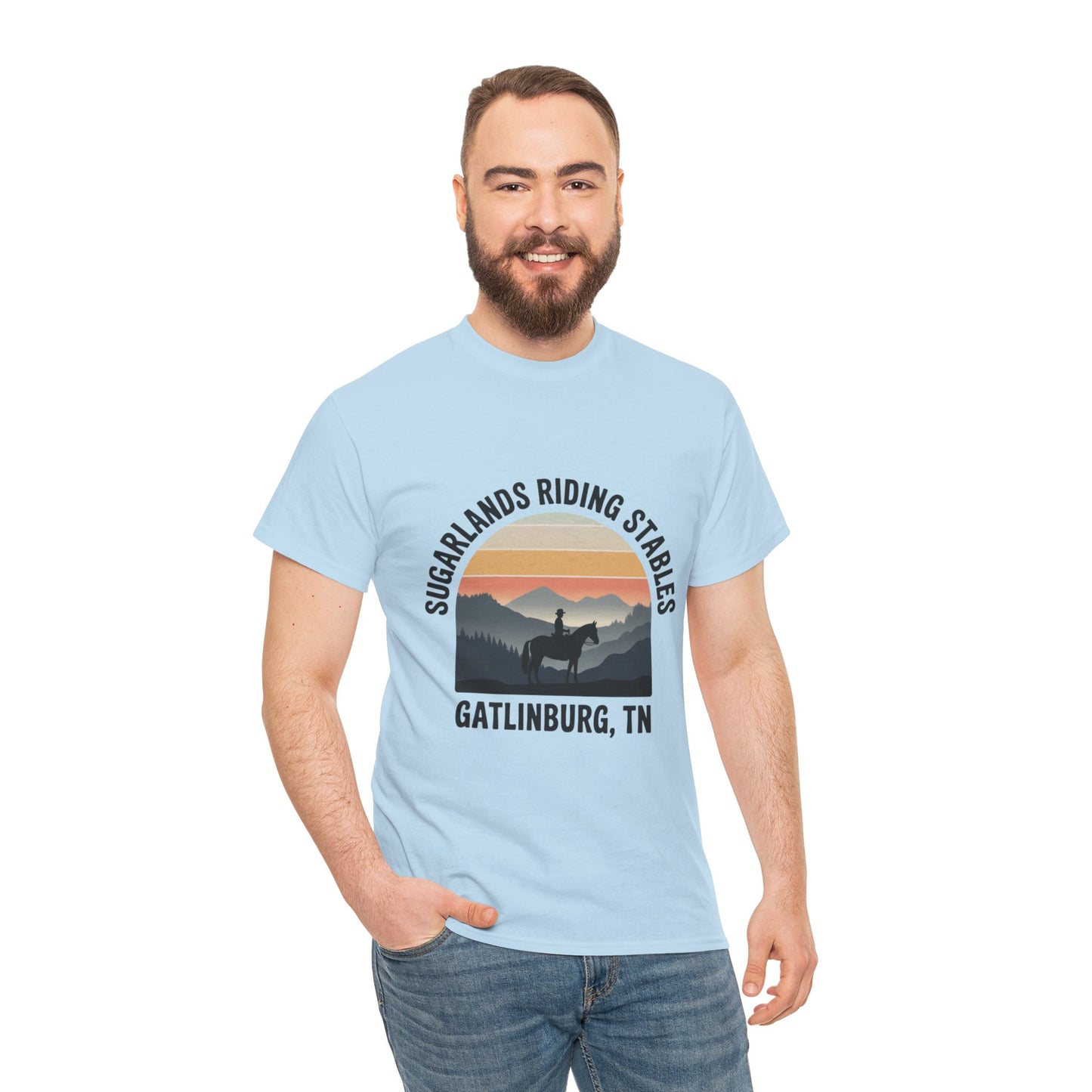 Sugarlands Riding Stables T-Shirt – Gatlinburg Tennessee Sunset Horizon Smoky Mountains Tee