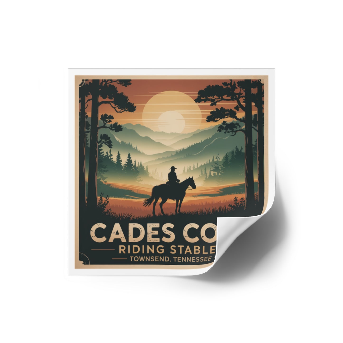 Cades Cove Riding Stables Sunset Sticker – Townsend Tennessee Smoky Mountains Souvenir Decal