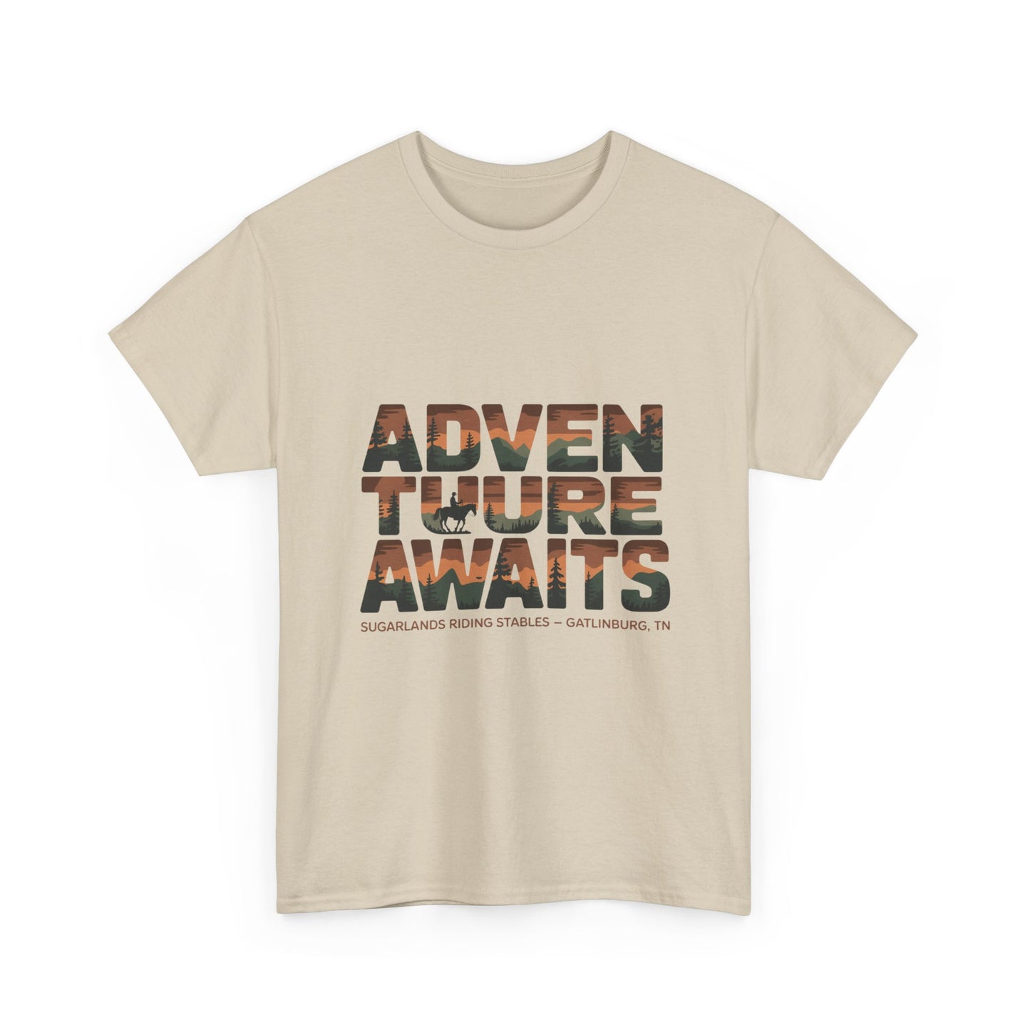 Adventure Awaits T-Shirt – Sugarlands Riding Stables Gatlinburg Smoky Mountains Outdoor Tee