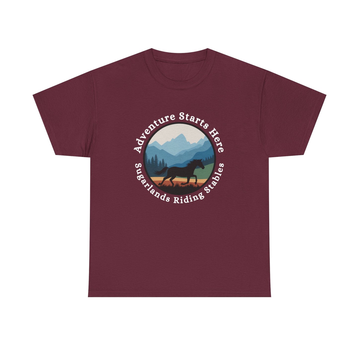 Adventure Starts Here Horse Riding Tee — Scenic Mountain Trail Shirt