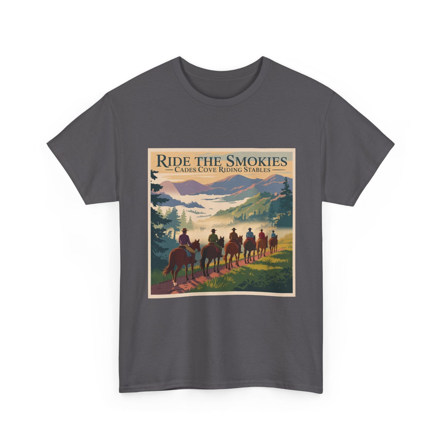 Ride the Smokies T-Shirt – Cades Cove Riding Stables Smoky Mountains Horseback Adventure Tee