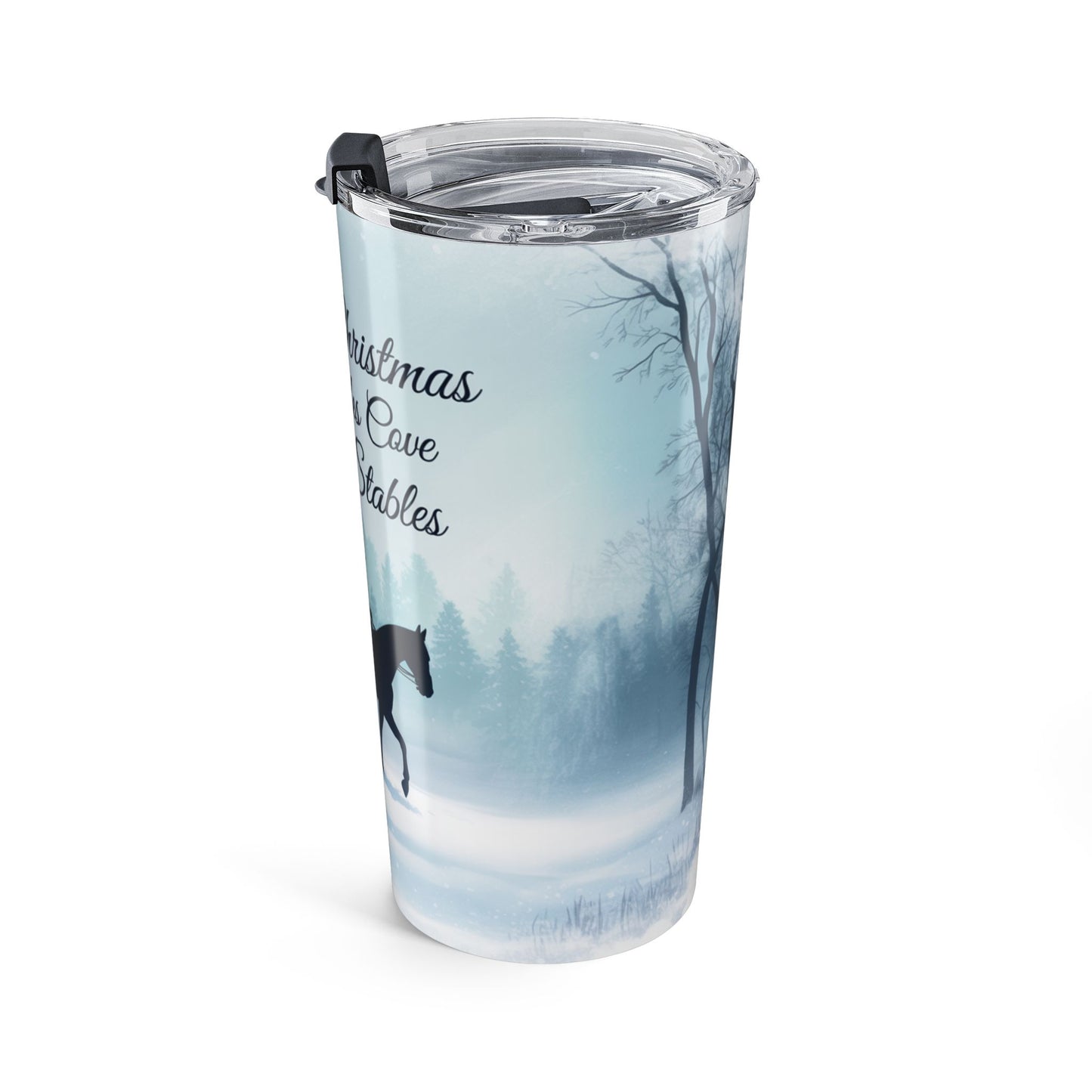 Merry Christmas from Cades Cove Riding Stables – Winter Horseback Holiday Scene Tumbler 20oz