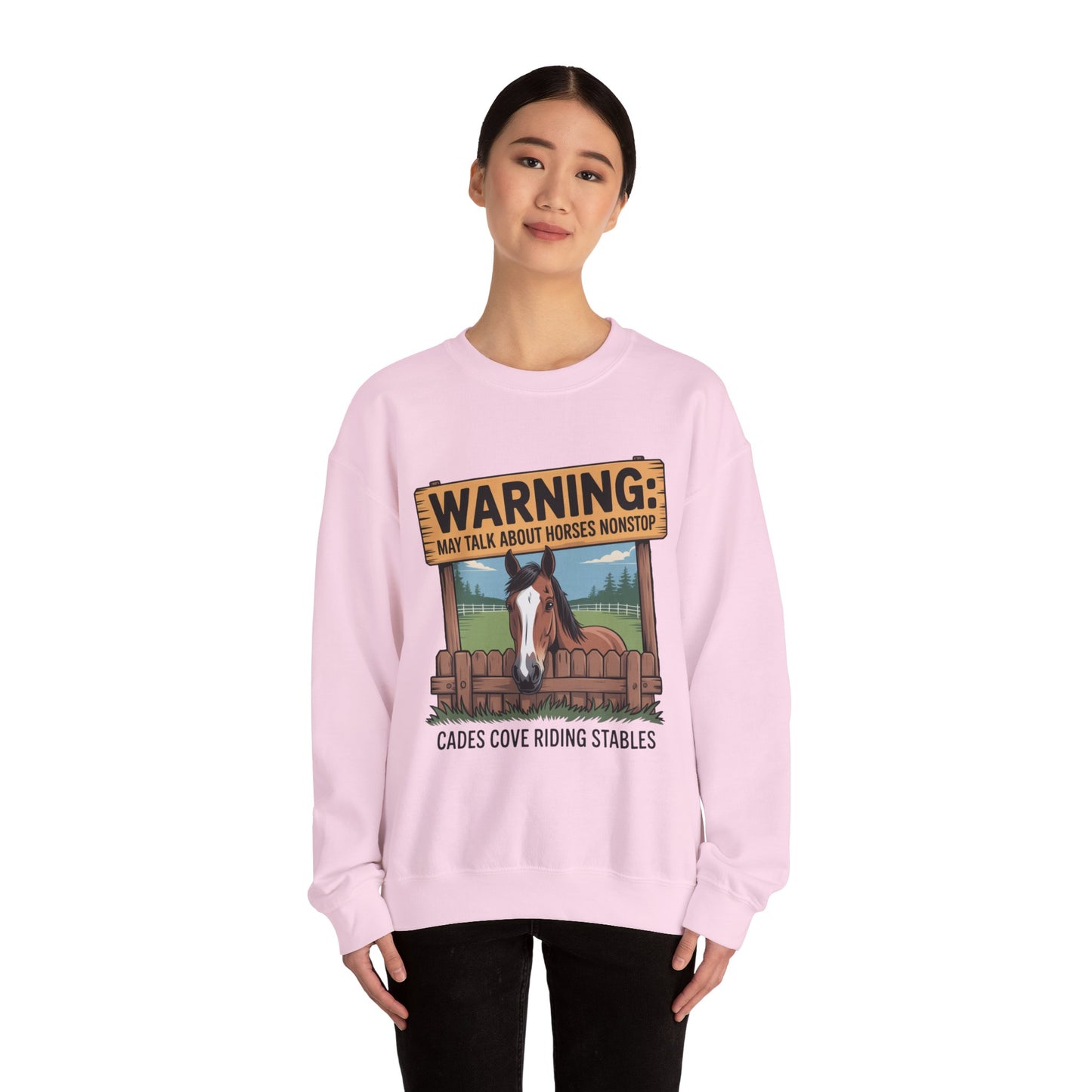 Warning May Talk About Horses Nonstop Adult Jacket – Cades Cove Riding Stables Crewneck Sweatshirt