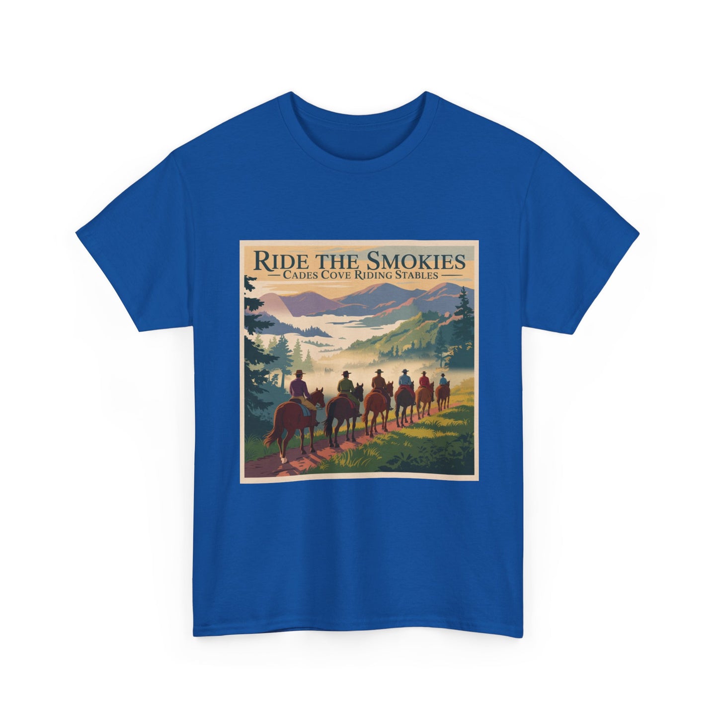 Ride the Smokies T-Shirt – Cades Cove Riding Stables Smoky Mountains Horseback Adventure Tee