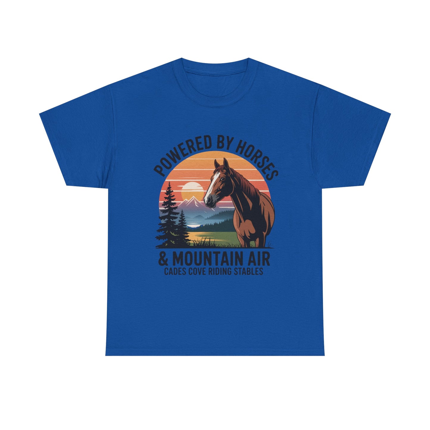 Powered By Horses and Mountain Air Cades Cove Riding Stables Shirt – Smoky Mountains Horse Tee
