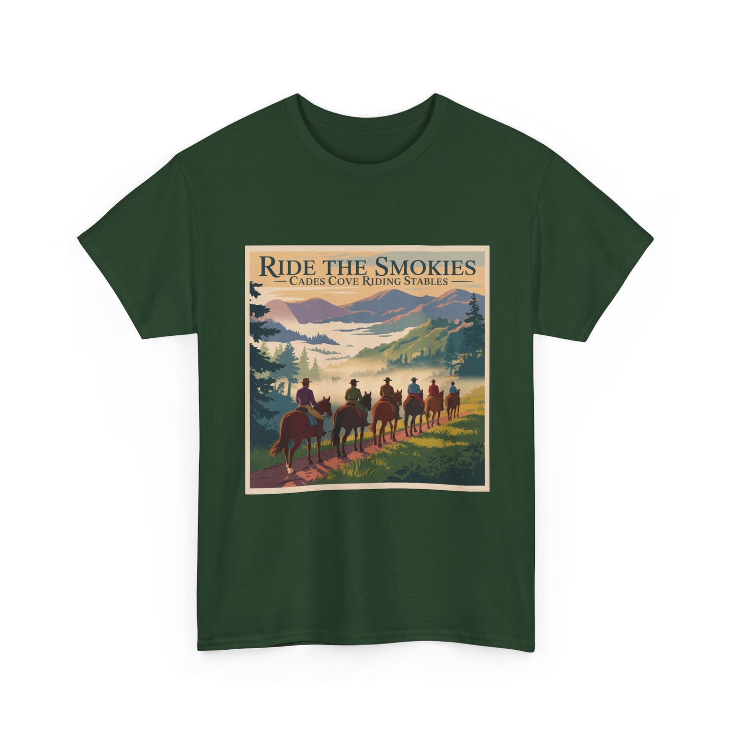 Ride the Smokies T-Shirt – Cades Cove Riding Stables Smoky Mountains Horseback Adventure Tee