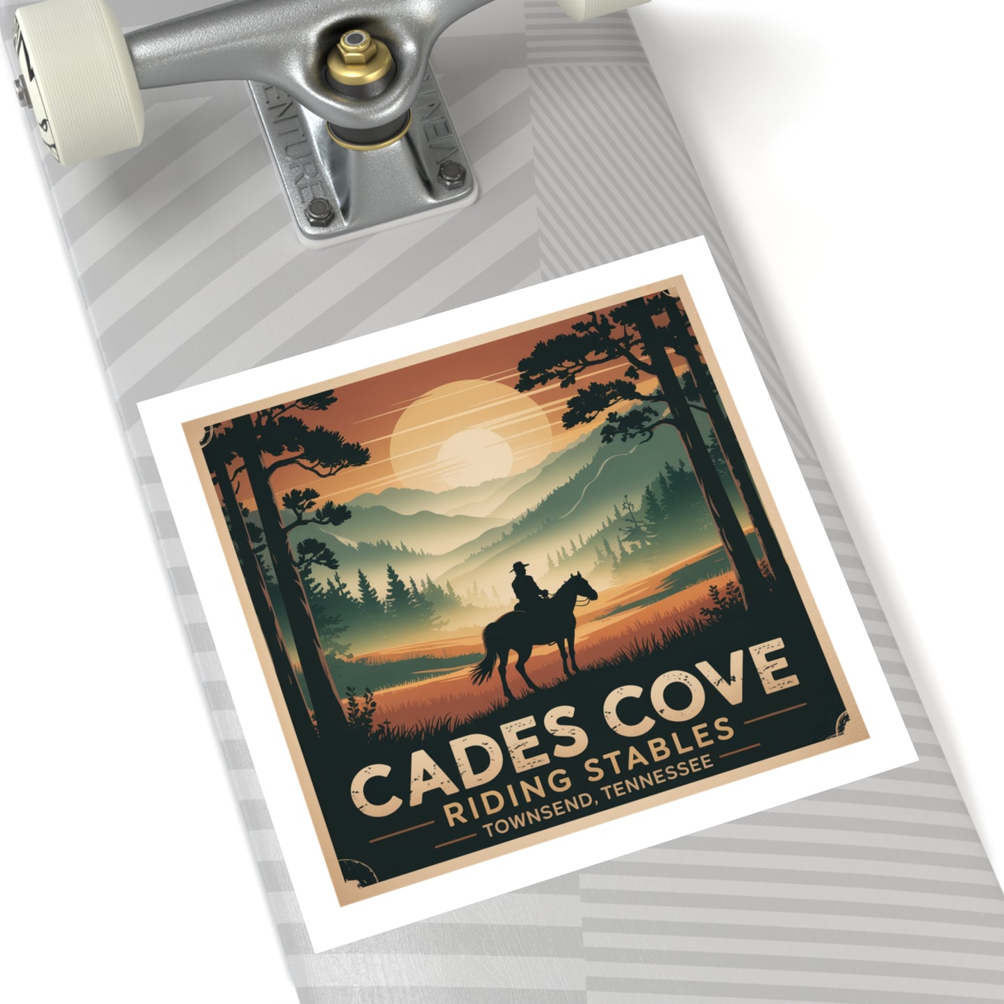 Cades Cove Riding Stables Sunset Sticker – Townsend Tennessee Smoky Mountains Souvenir Decal