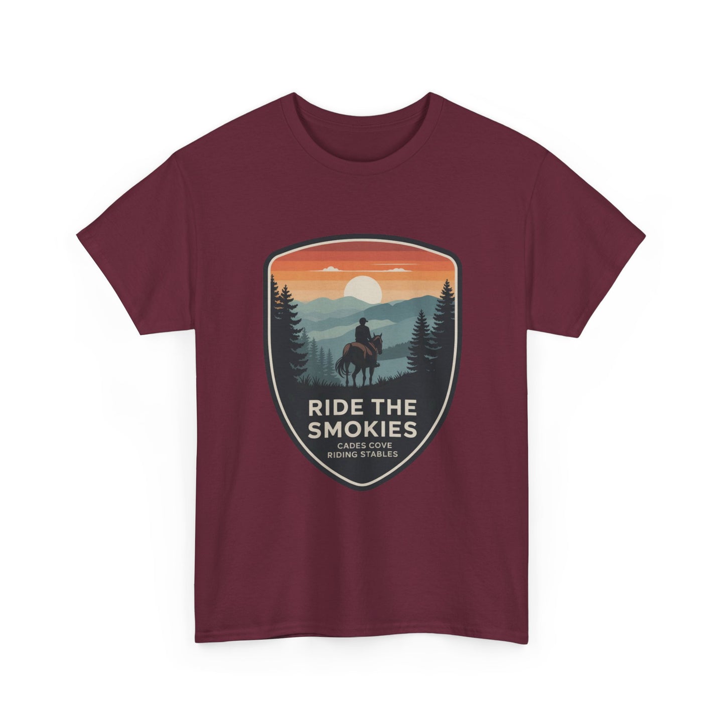 Ride the Smokies Cades Cove Riding Stables T-Shirt – Adult Great Smoky Mountains Horseback Tee