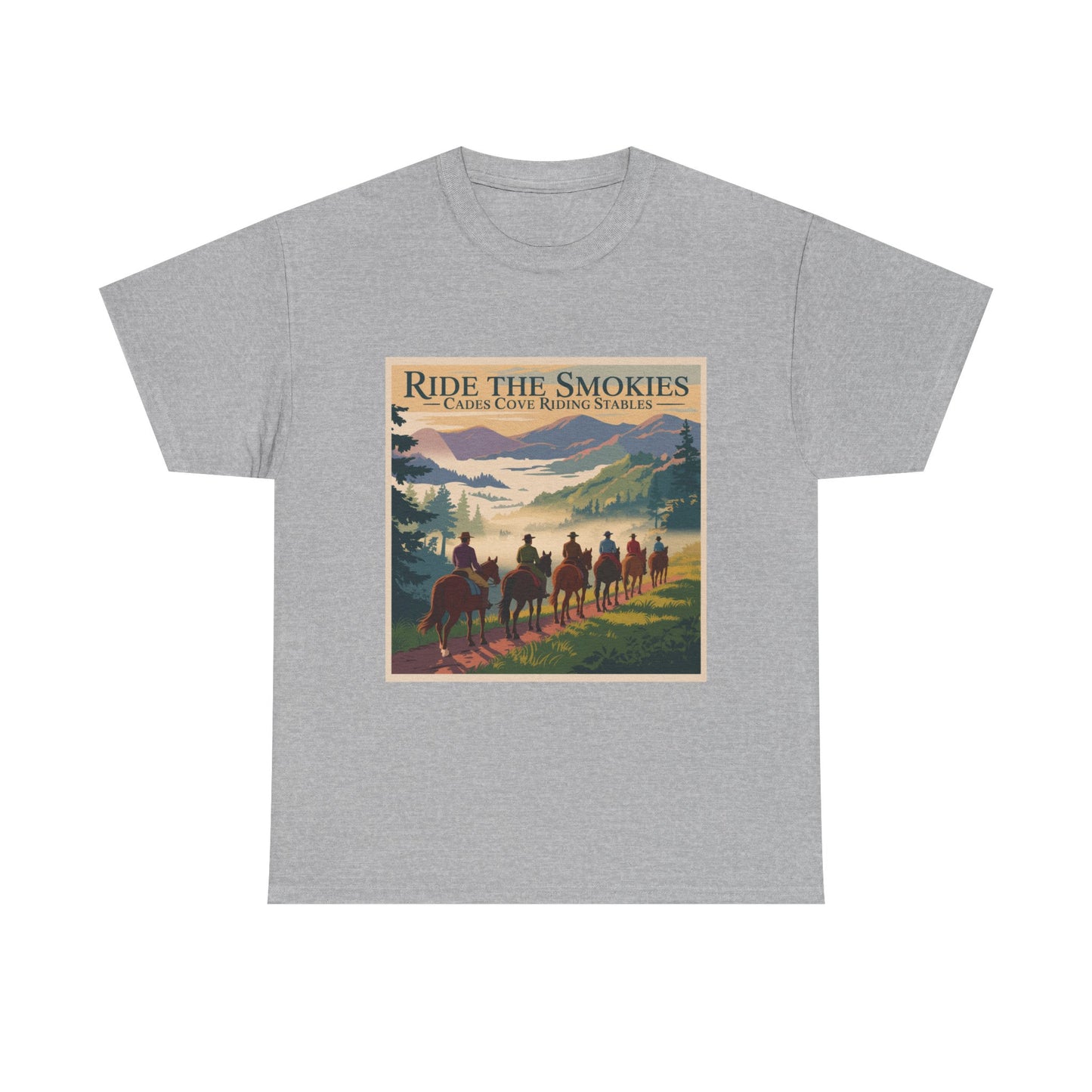 Ride the Smokies T-Shirt – Cades Cove Riding Stables Smoky Mountains Horseback Adventure Tee