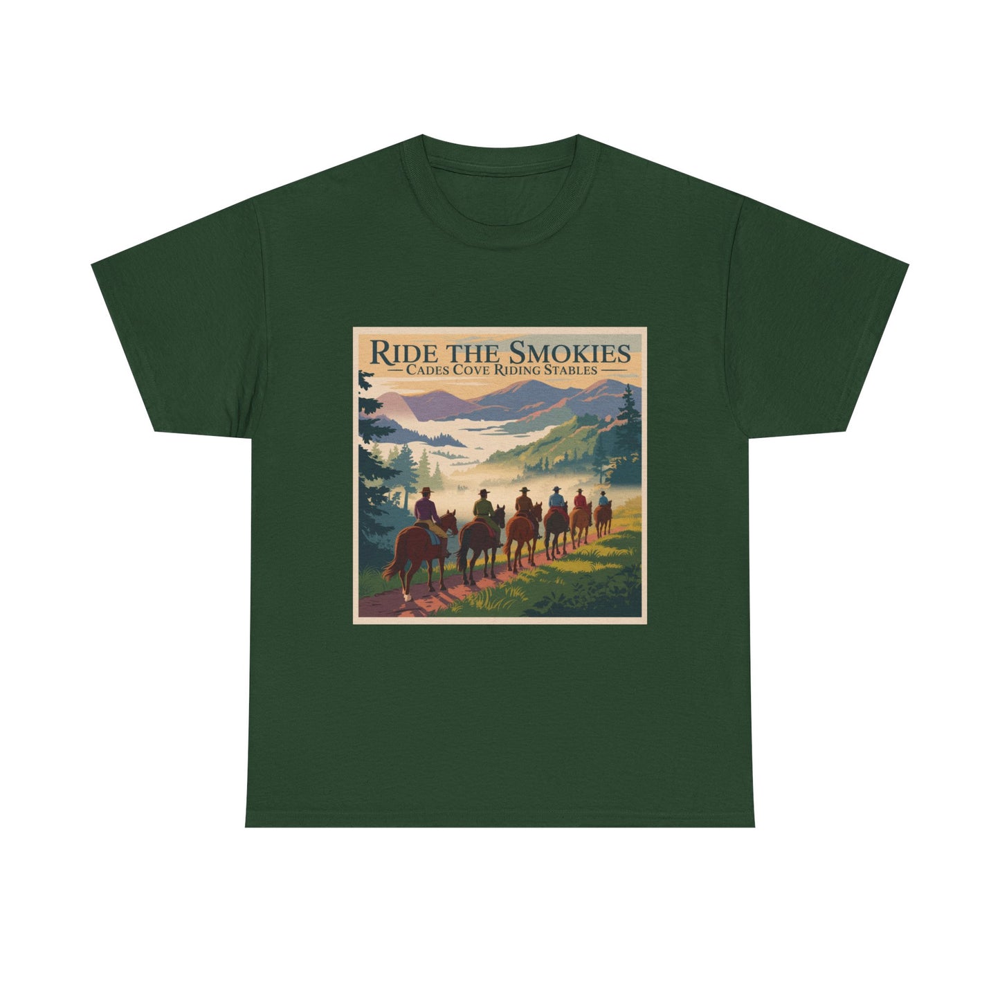Ride the Smokies T-Shirt – Cades Cove Riding Stables Smoky Mountains Horseback Adventure Tee