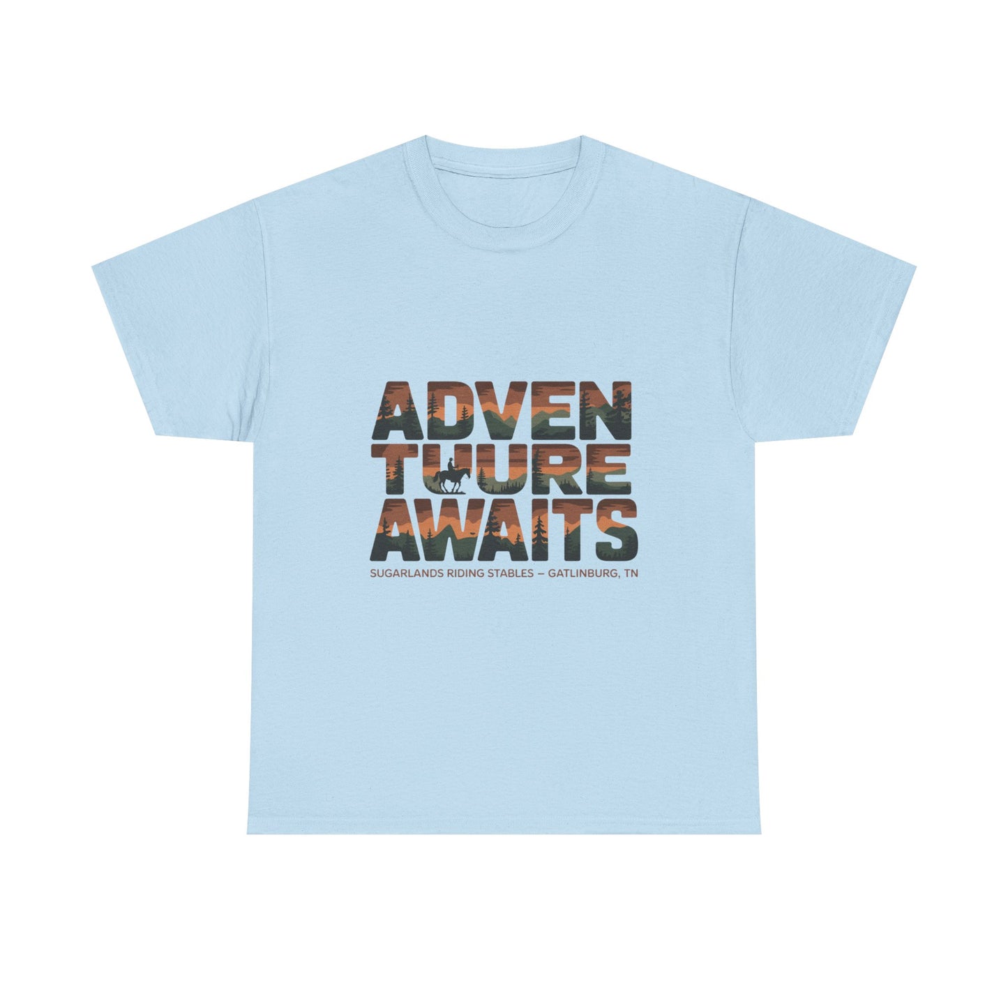 Adventure Awaits T-Shirt – Sugarlands Riding Stables Gatlinburg Smoky Mountains Outdoor Tee
