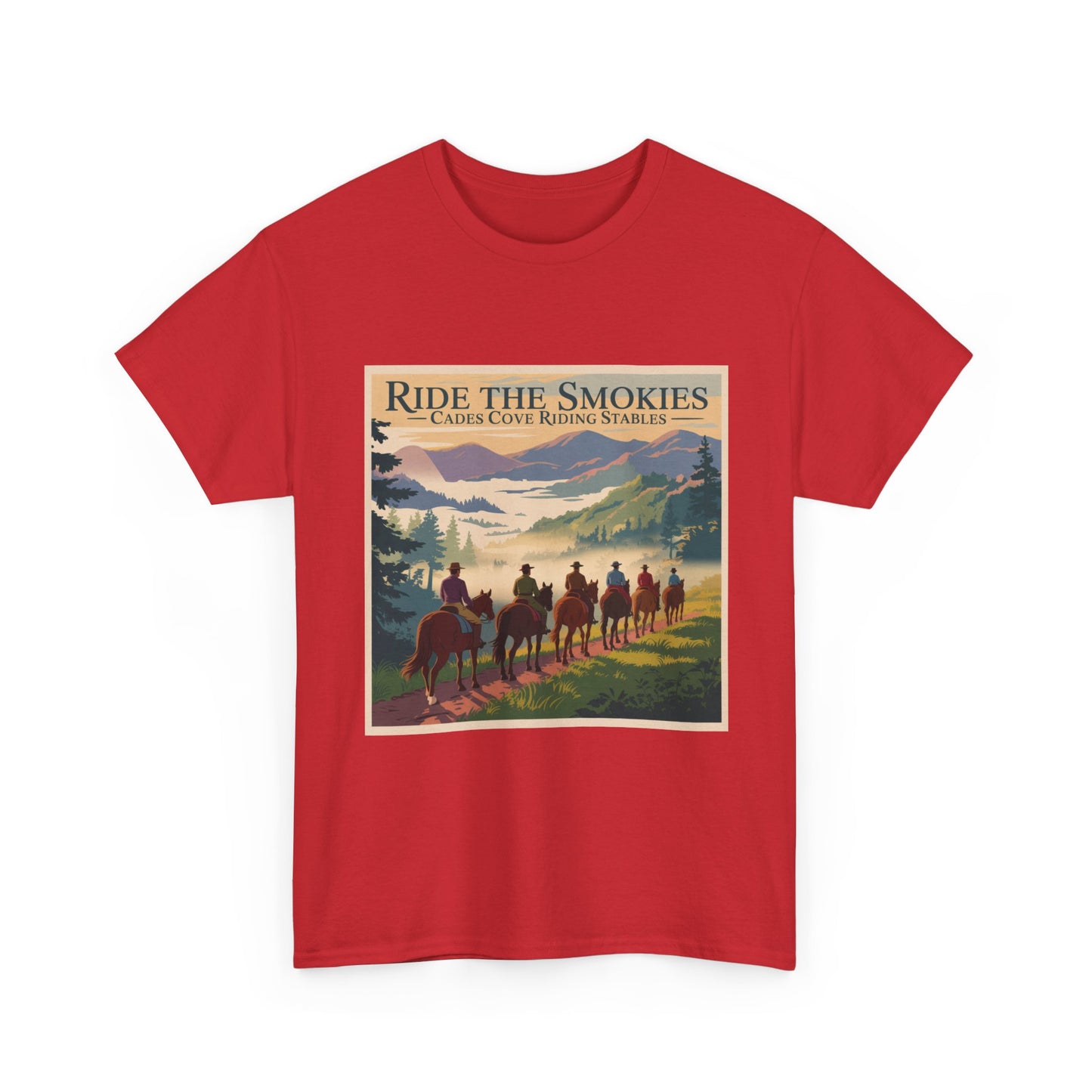 Ride the Smokies T-Shirt – Cades Cove Riding Stables Smoky Mountains Horseback Adventure Tee
