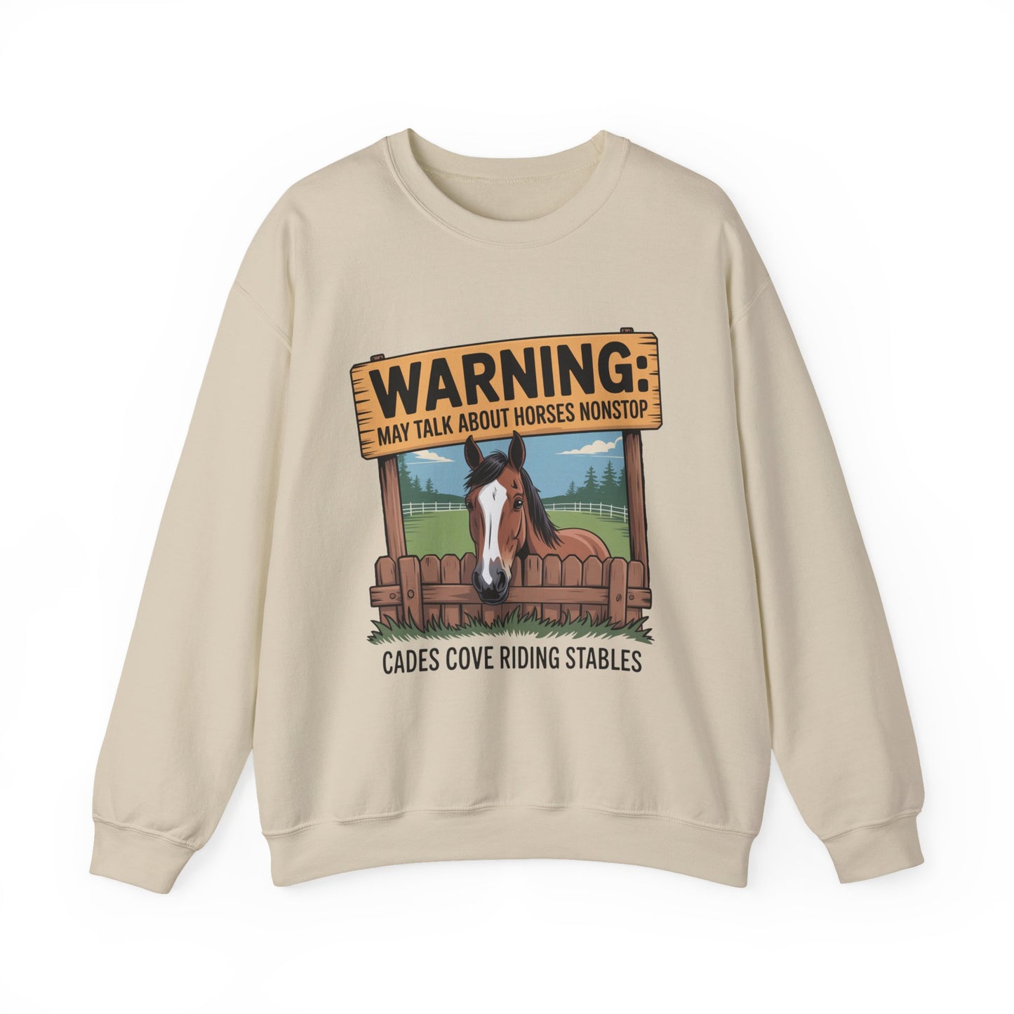 Warning May Talk About Horses Nonstop Adult Jacket – Cades Cove Riding Stables Crewneck Sweatshirt