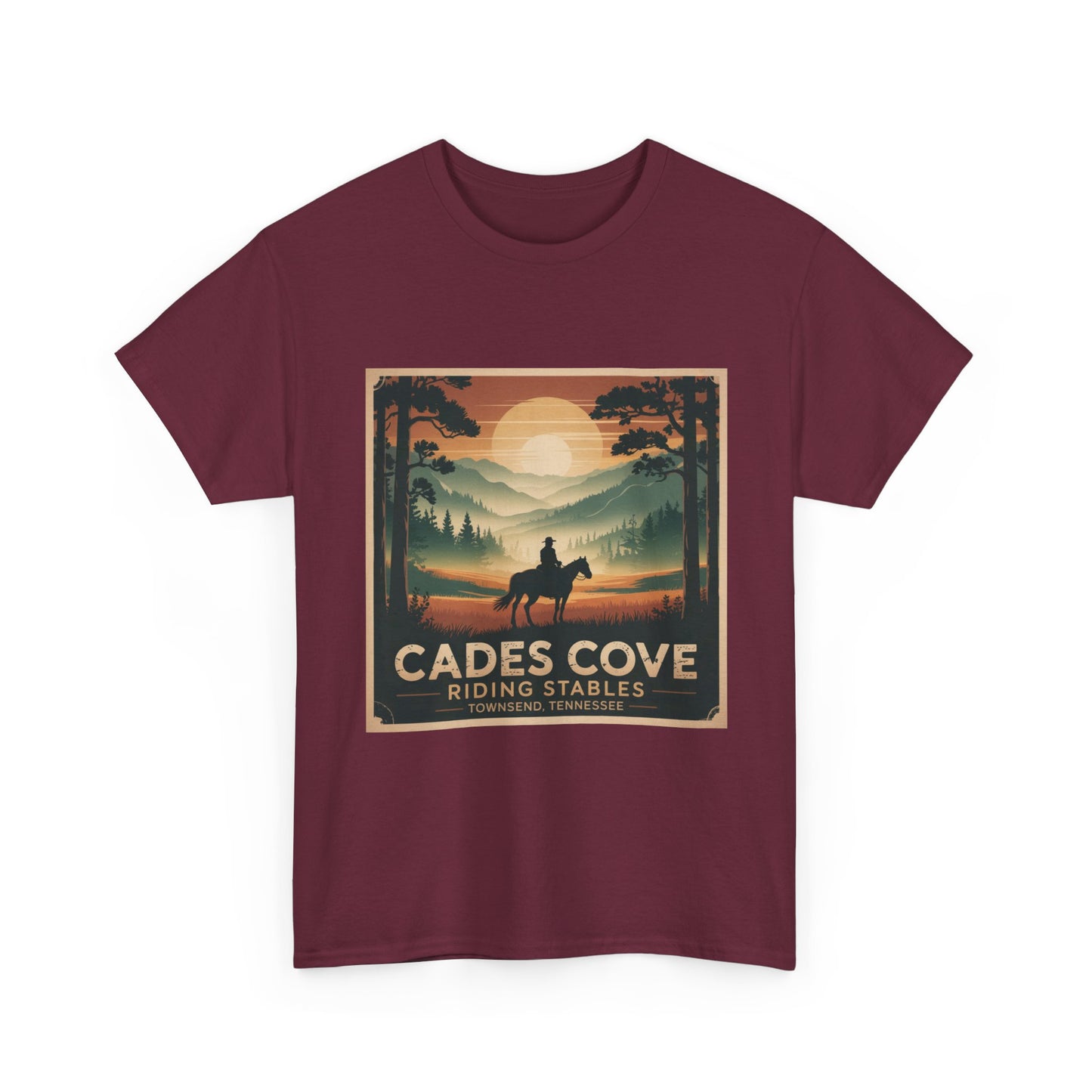 Cades Cove Riding Stables Sunset T-Shirt – Townsend Tennessee Smoky Mountains Horseback Tee