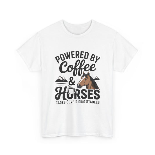 Powered by Coffee & Horses T-Shirt – Funny Riding Tee | Cades Cove Riding Stables