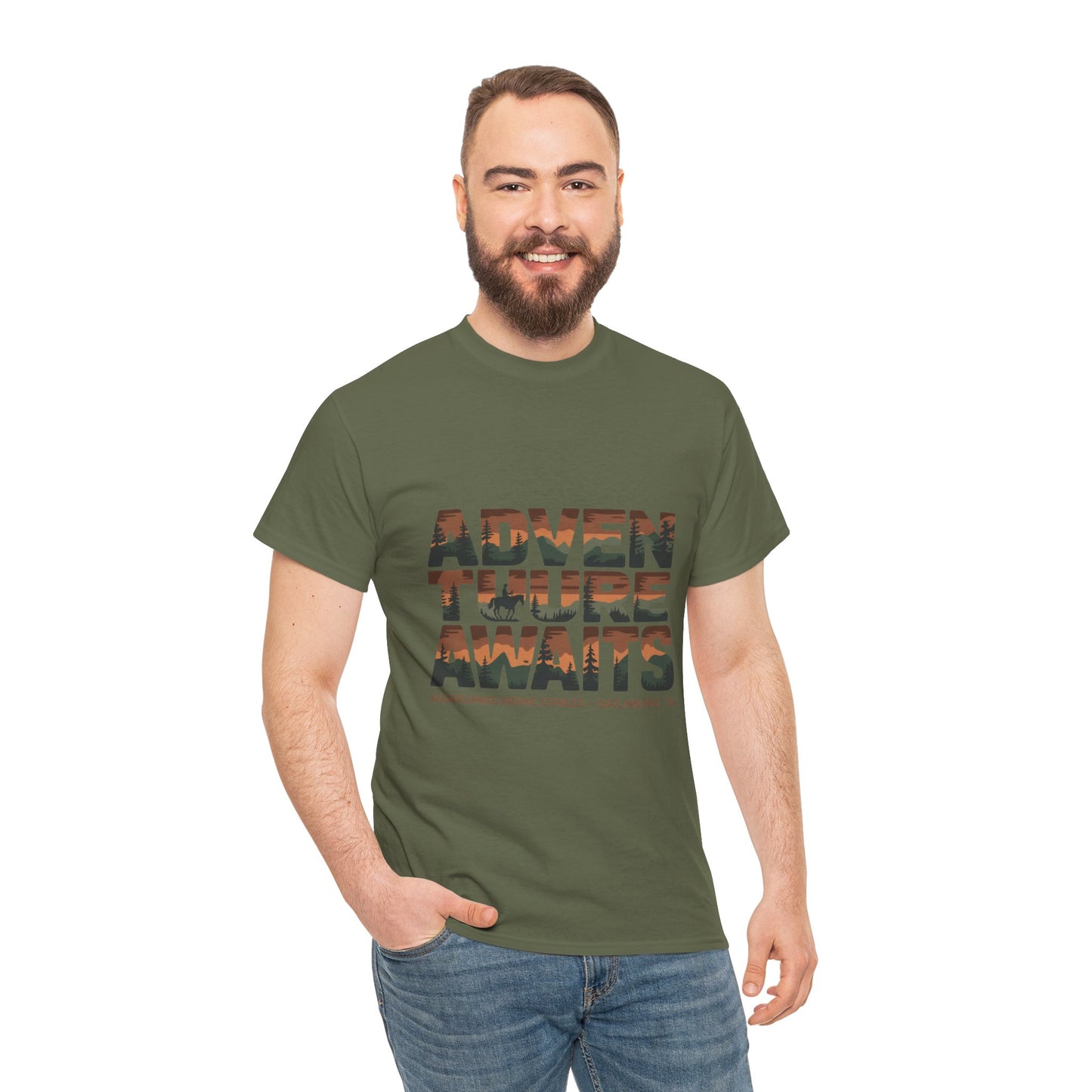 Adventure Awaits T-Shirt – Sugarlands Riding Stables Gatlinburg Smoky Mountains Outdoor Tee