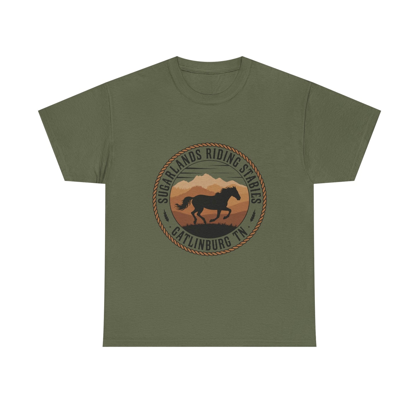 Sugarlands Riding Stables T-Shirt – Gatlinburg Tennessee Running Horse Western Emblem Tee