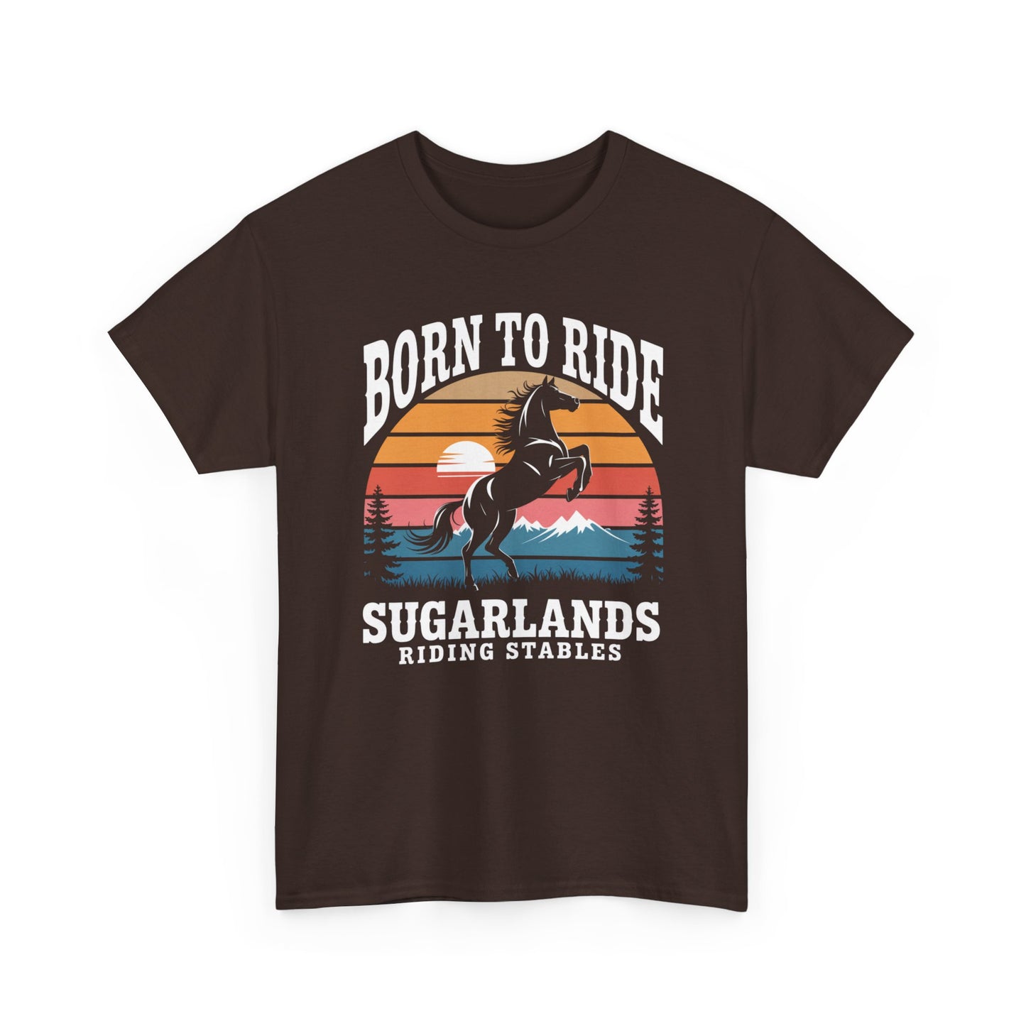 Born to Ride Horse T-Shirt — Sugarlands Riding Stables Retro Sunset Tee