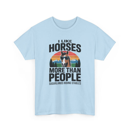 Horse Lover T-Shirt - "I Like Horses More Than People" Vintage Sunset Tee