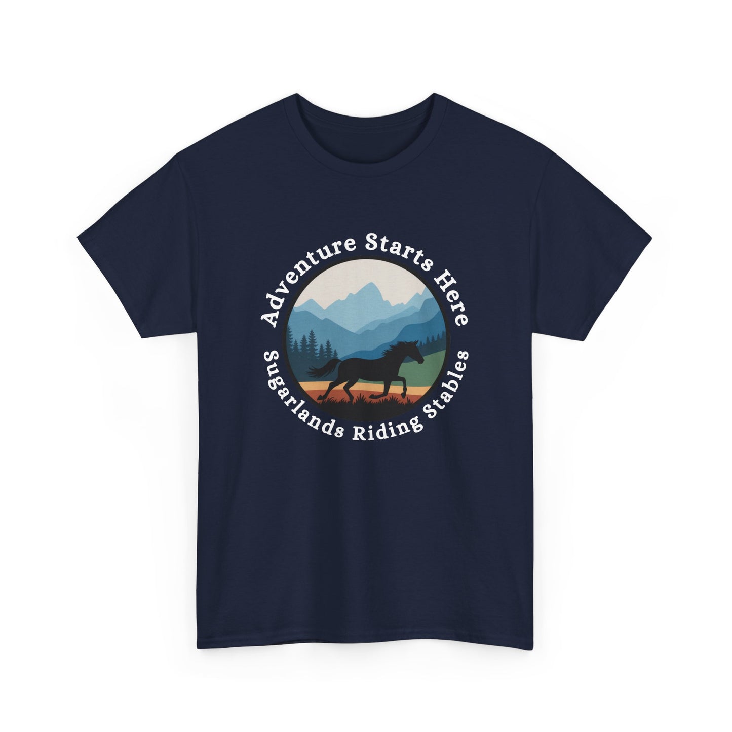 Adventure Starts Here Horse Riding Tee — Scenic Mountain Trail Shirt