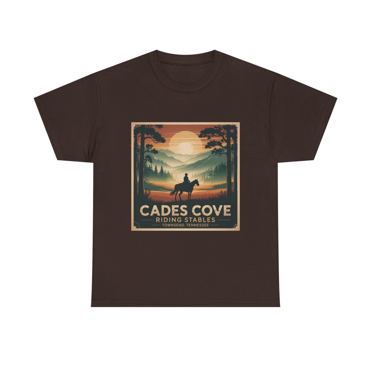 Cades Cove Riding Stables Sunset T-Shirt – Townsend Tennessee Smoky Mountains Horseback Tee