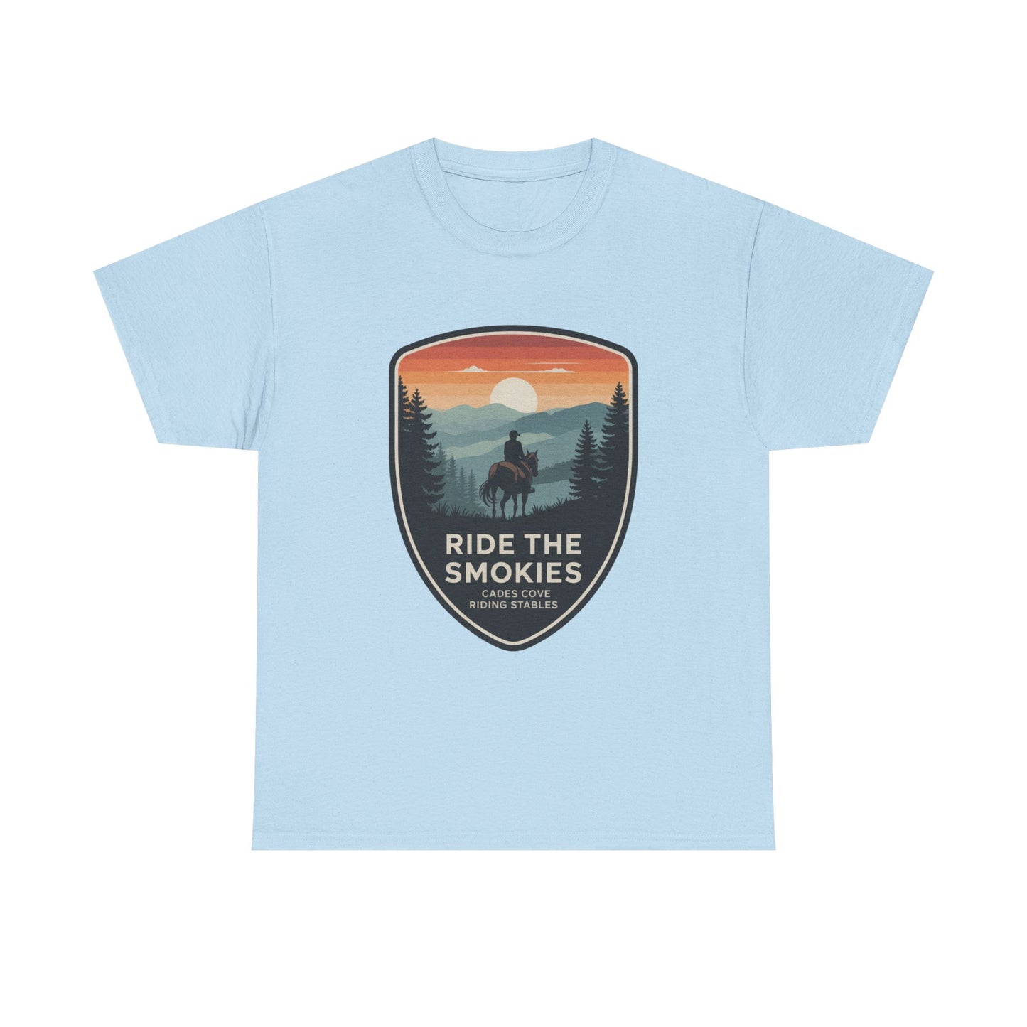 Ride the Smokies Cades Cove Riding Stables T-Shirt – Adult Great Smoky Mountains Horseback Tee