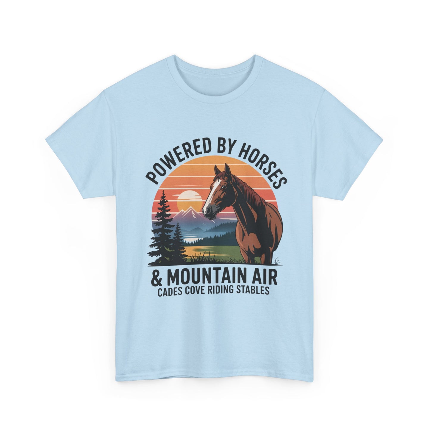 Powered By Horses and Mountain Air Cades Cove Riding Stables Shirt – Smoky Mountains Horse Tee