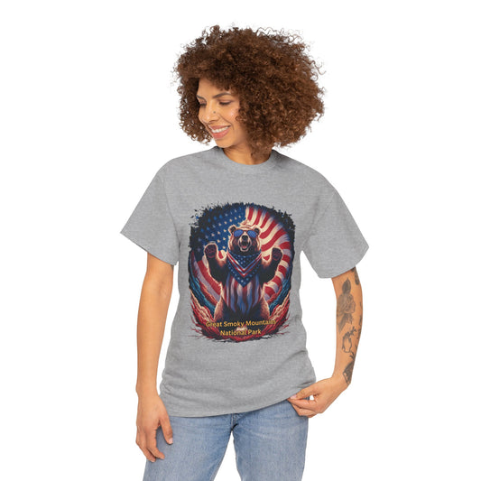 Great Smoky Mountains National Park 4th of July Bear Unisex Heavy Cotton Tee