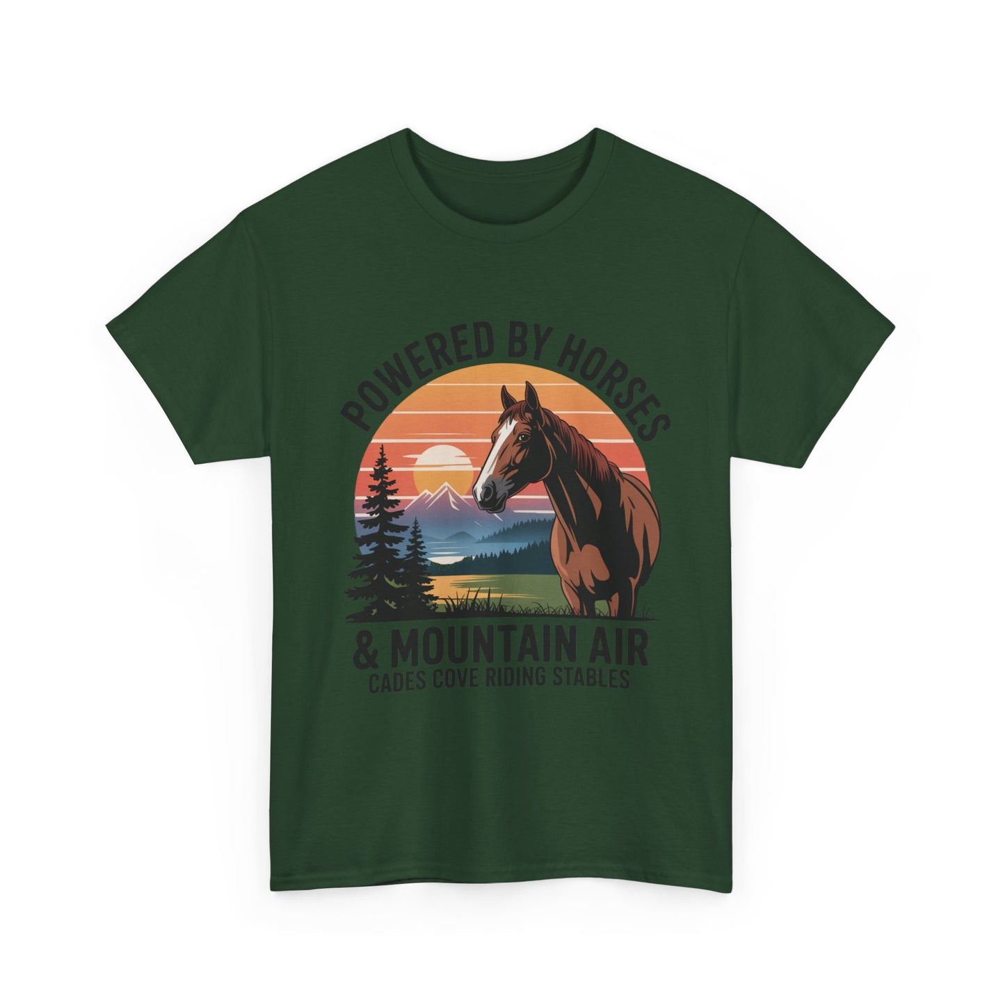 Powered By Horses and Mountain Air Cades Cove Riding Stables Shirt – Smoky Mountains Horse Tee