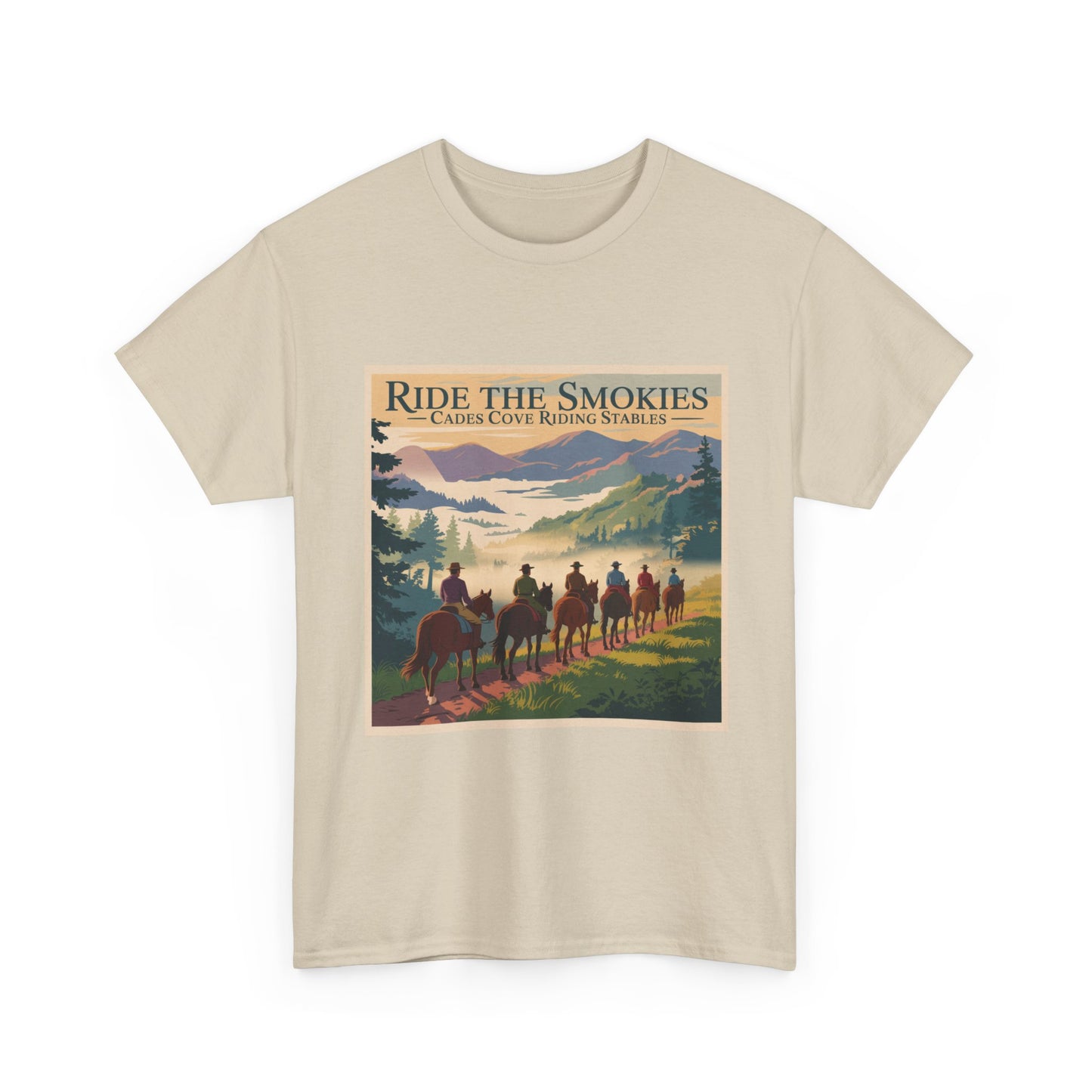 Ride the Smokies T-Shirt – Cades Cove Riding Stables Smoky Mountains Horseback Adventure Tee