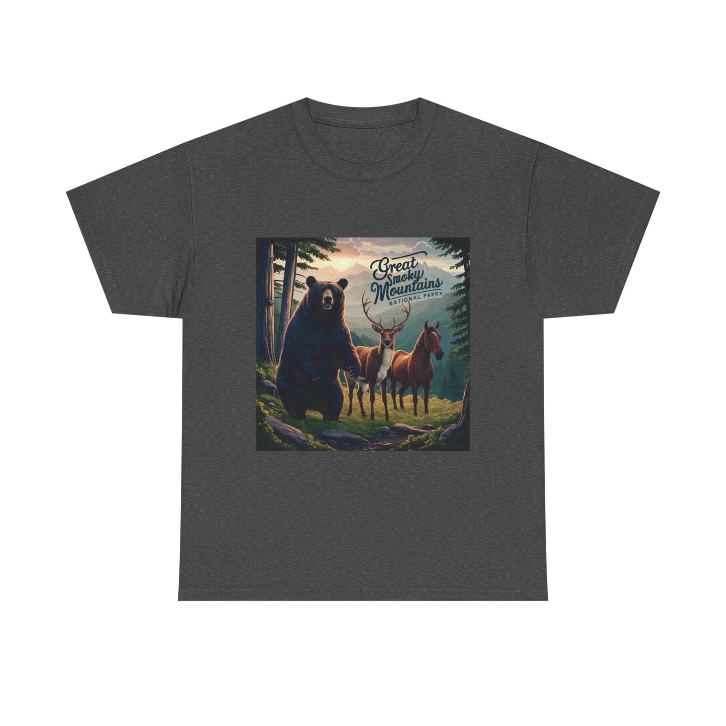 Great Smoky Mountains National Park Bear Deer and Horse Unisex Heavy Cotton Tee