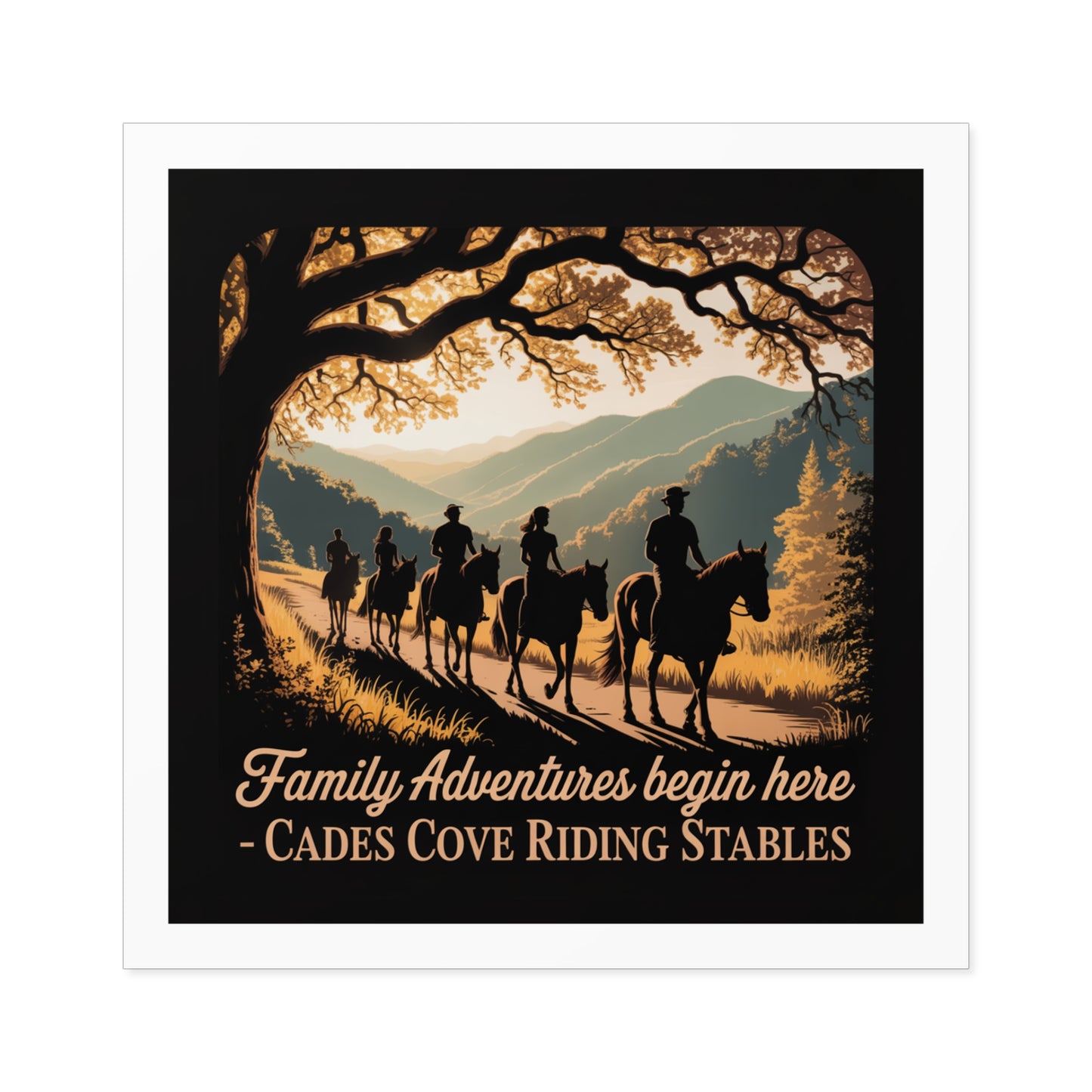 Family Adventures Begin Here Sticker – Cades Cove Riding Stables Smoky Mountains Souvenir Decal