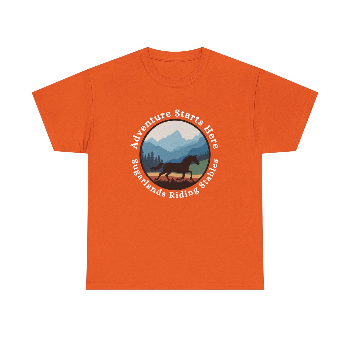 Adventure Starts Here Horse Riding Tee — Scenic Mountain Trail Shirt