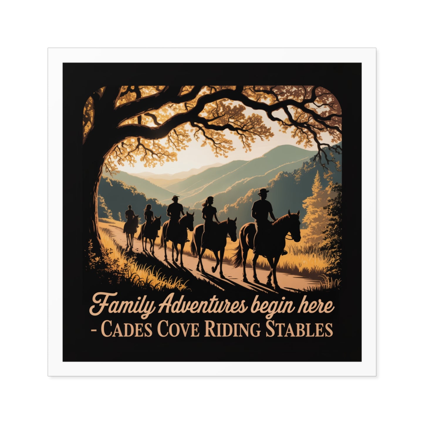 Family Adventures Begin Here Sticker – Cades Cove Riding Stables Smoky Mountains Souvenir Decal