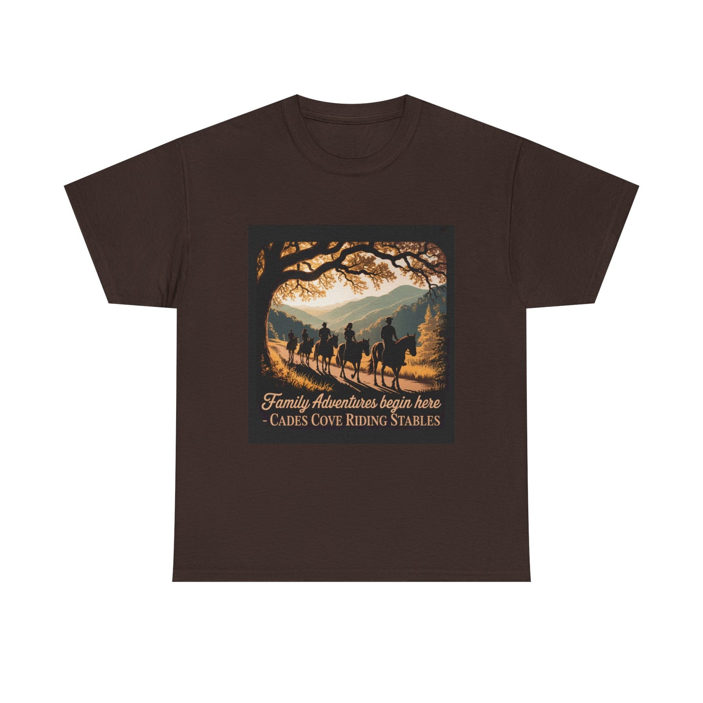 Family Horseback Adventures at Cades Cove Riding Stables T-Shirt – Smoky Mountains Souvenir Tee