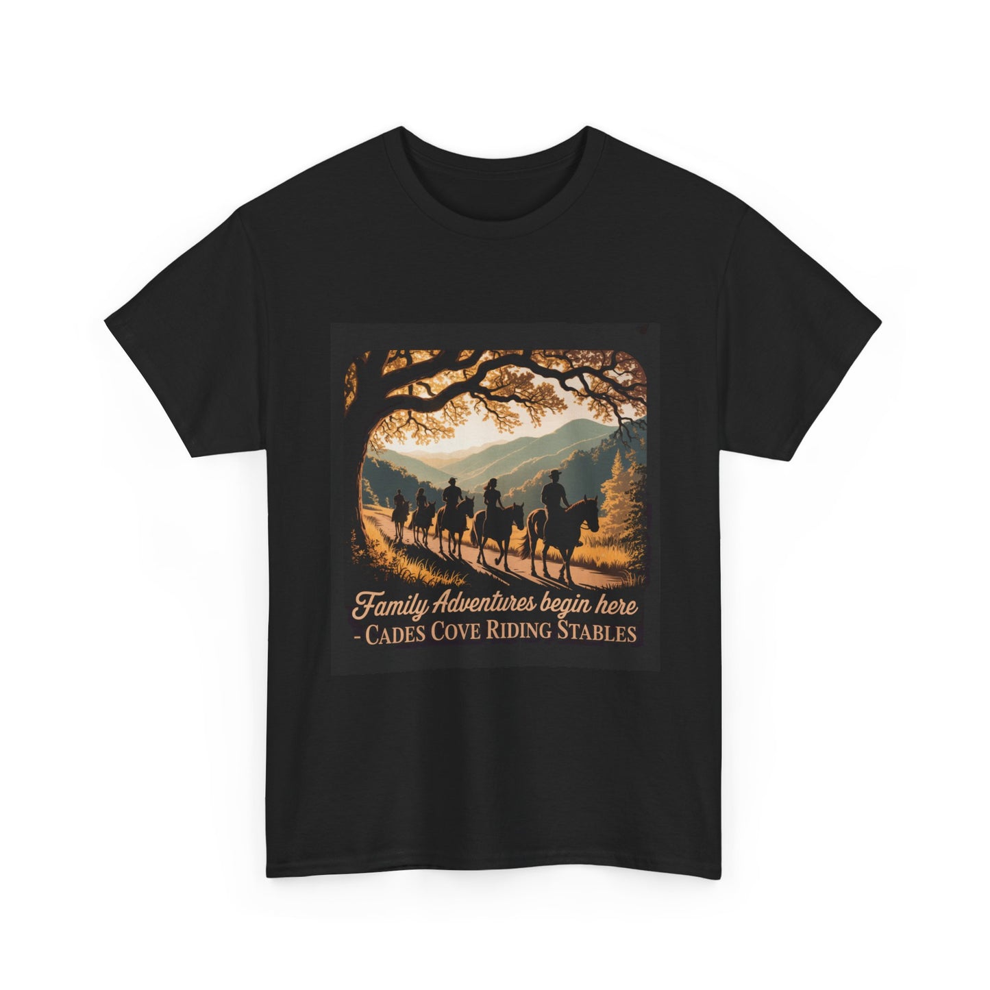 Family Horseback Adventures at Cades Cove Riding Stables T-Shirt – Smoky Mountains Souvenir Tee