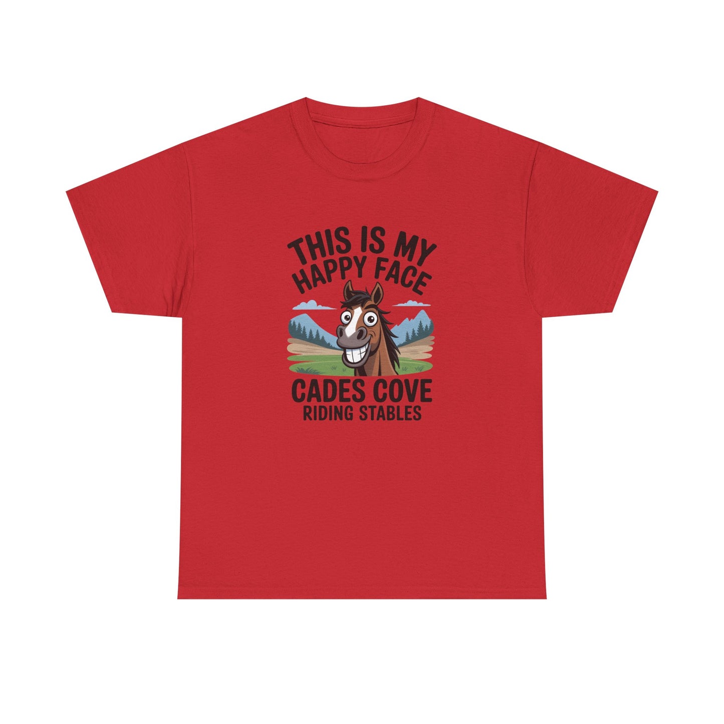This Is My Happy Face Cades Cove Riding Stables T-Shirt – Funny Adult Horse Tee