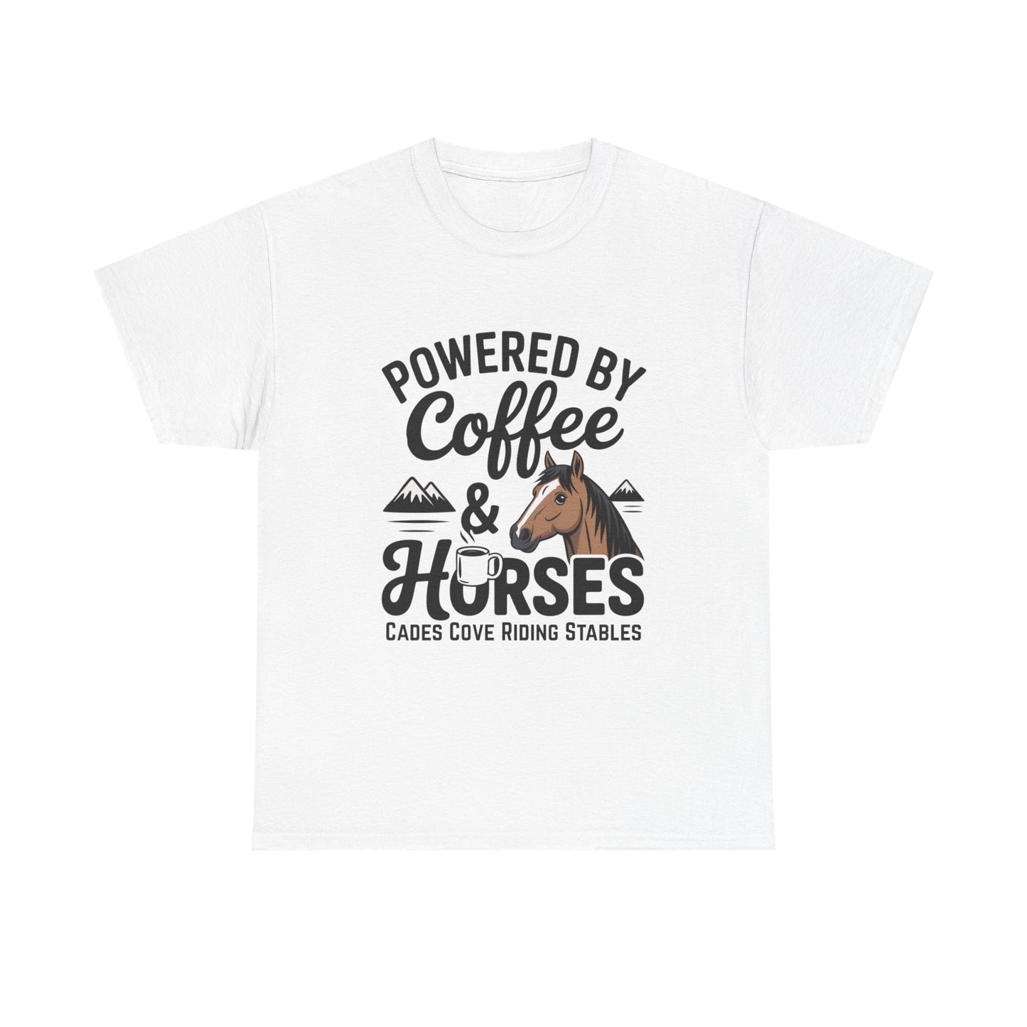 Powered by Coffee & Horses T-Shirt – Funny Riding Tee | Cades Cove Riding Stables